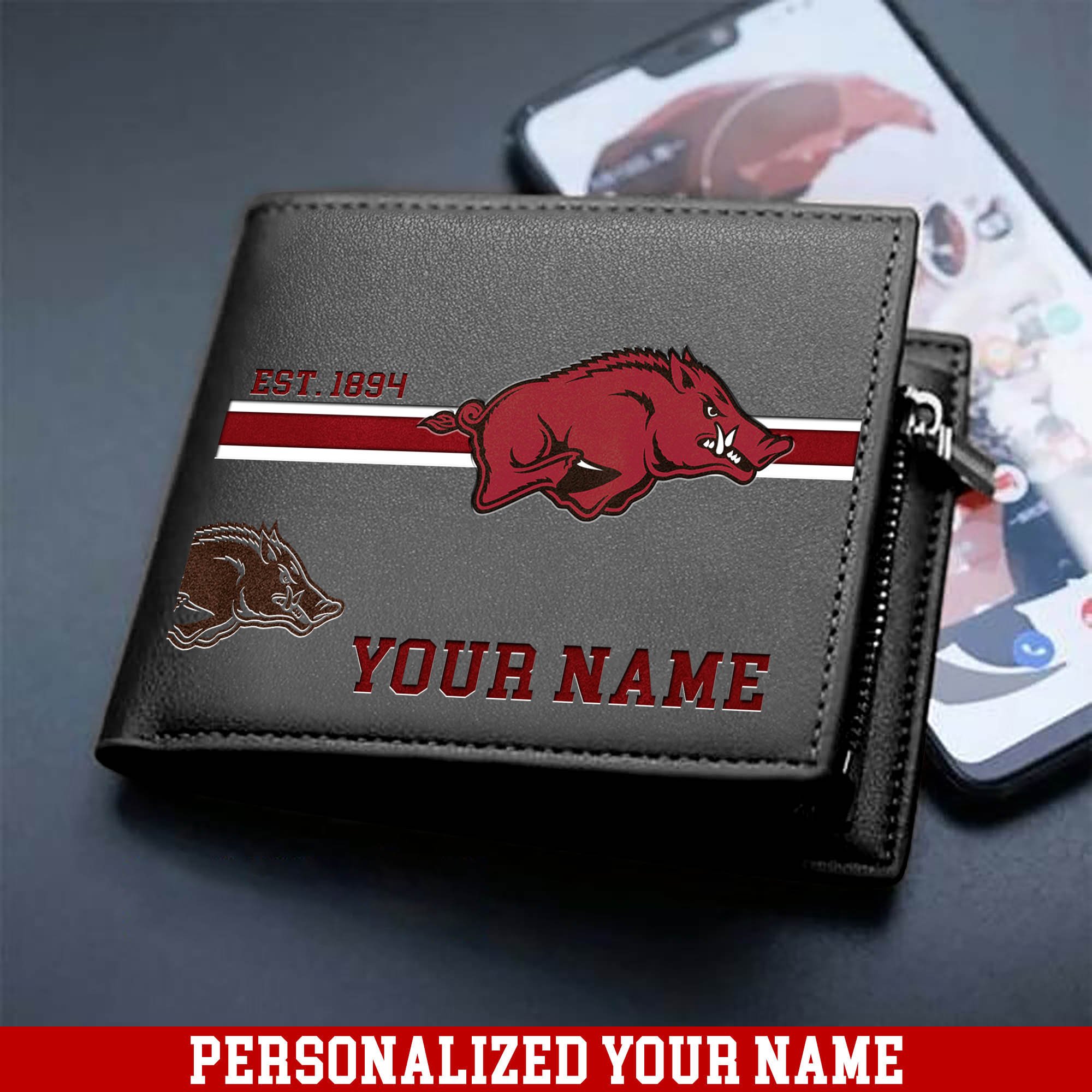 Alternative view of Arkansas Razorbacks Men Wallet 2024 Version Personalized Your Name, Football Wallet For Him, Football Fan Gifts ETHY-54904