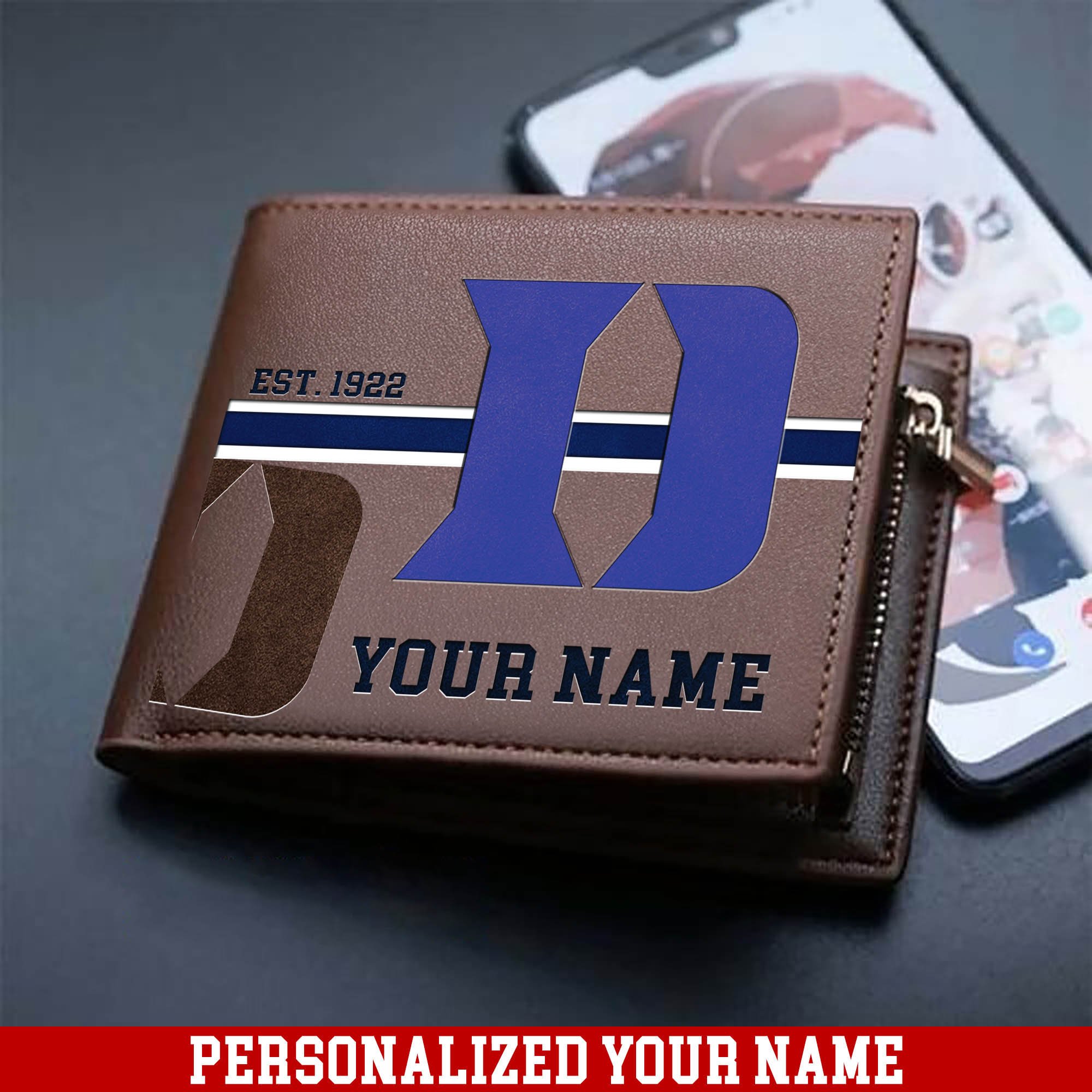 Duke Blue Devils Men Wallet 2024 Version Personalized Your Name, Football Wallet For Him, Football Fan Gifts ETHY-54904