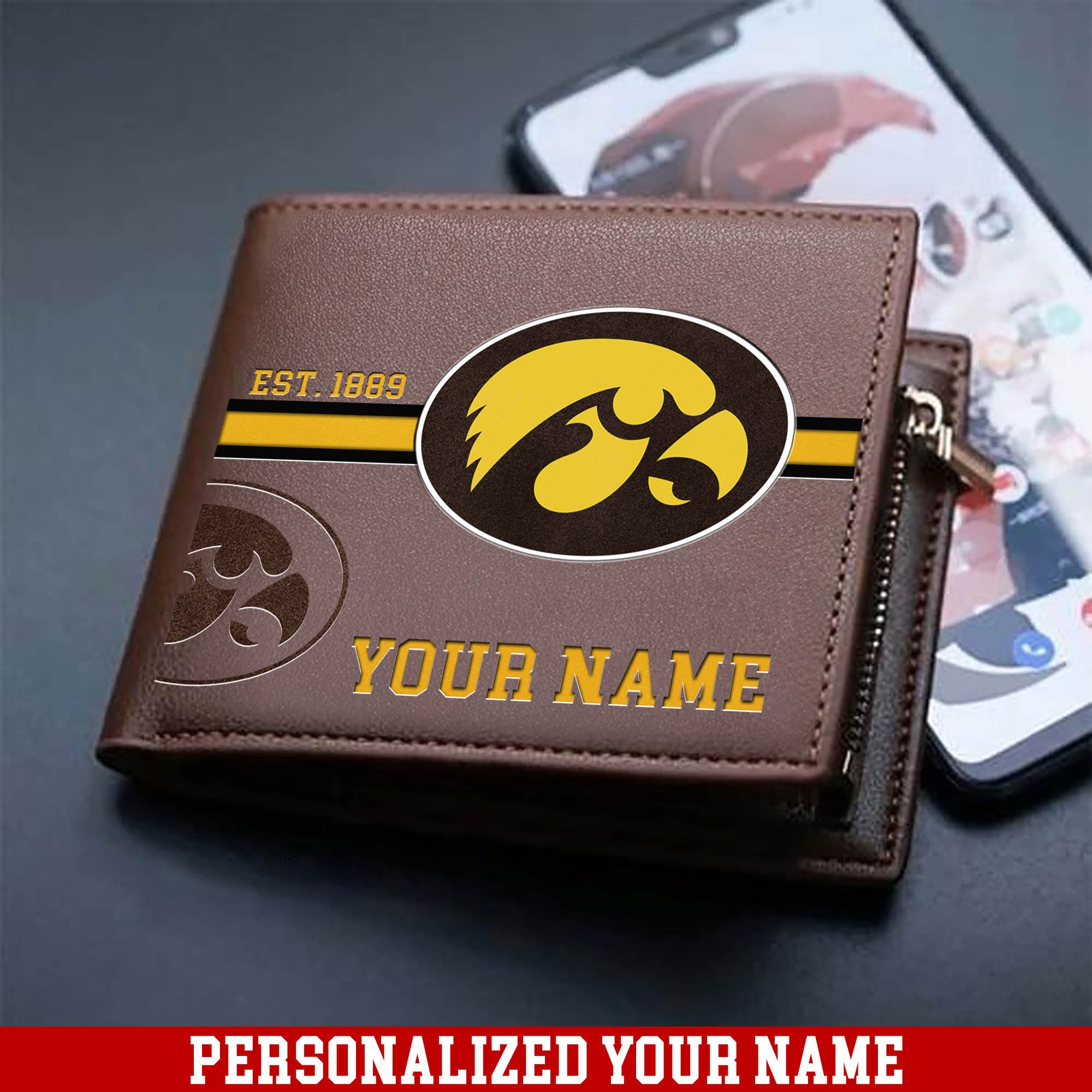 Iowa Hawkeyes Men Wallet 2024 Version Personalized Your Name, Football Wallet For Him, Football Fan Gifts ETHY-54904