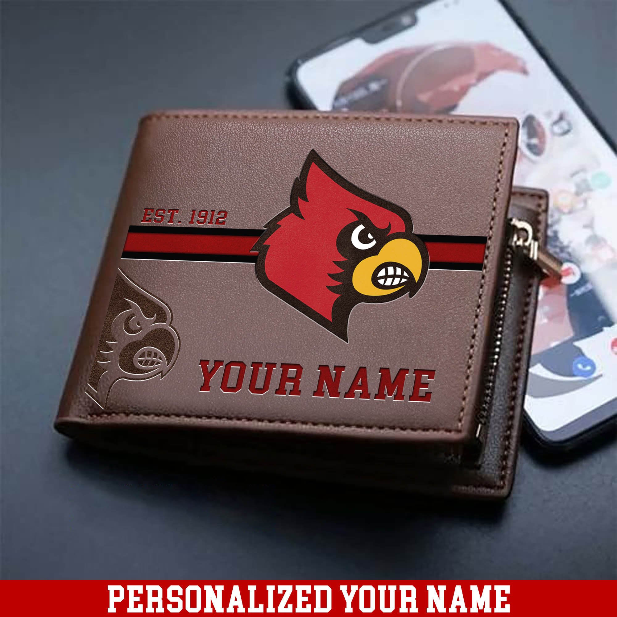 Louisville Cardinals Men Wallet 2024 Version Personalized Your Name, Football Wallet For Him, Football Fan Gifts ETHY-54904