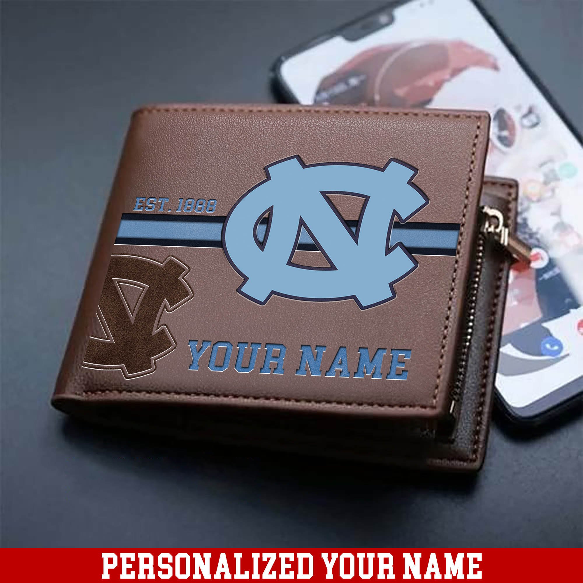 North Carolina Tar Heels Men Wallet 2024 Version Personalized Your Name, Football Wallet For Him, Football Fan Gifts ETHY-54904