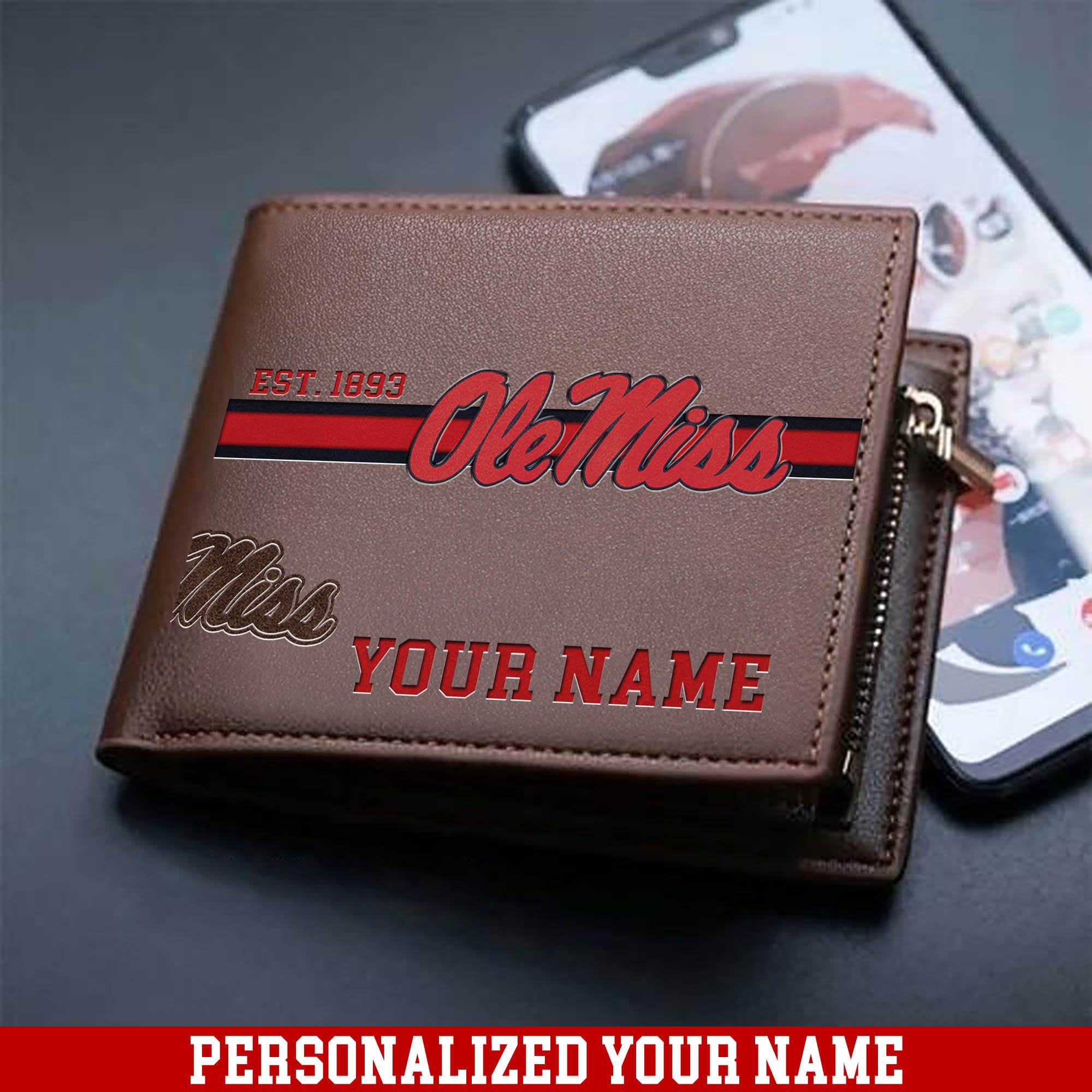 Ole Miss Rebels Men Wallet 2024 Version Personalized Your Name, Football Wallet For Him, Football Fan Gifts ETHY-54904