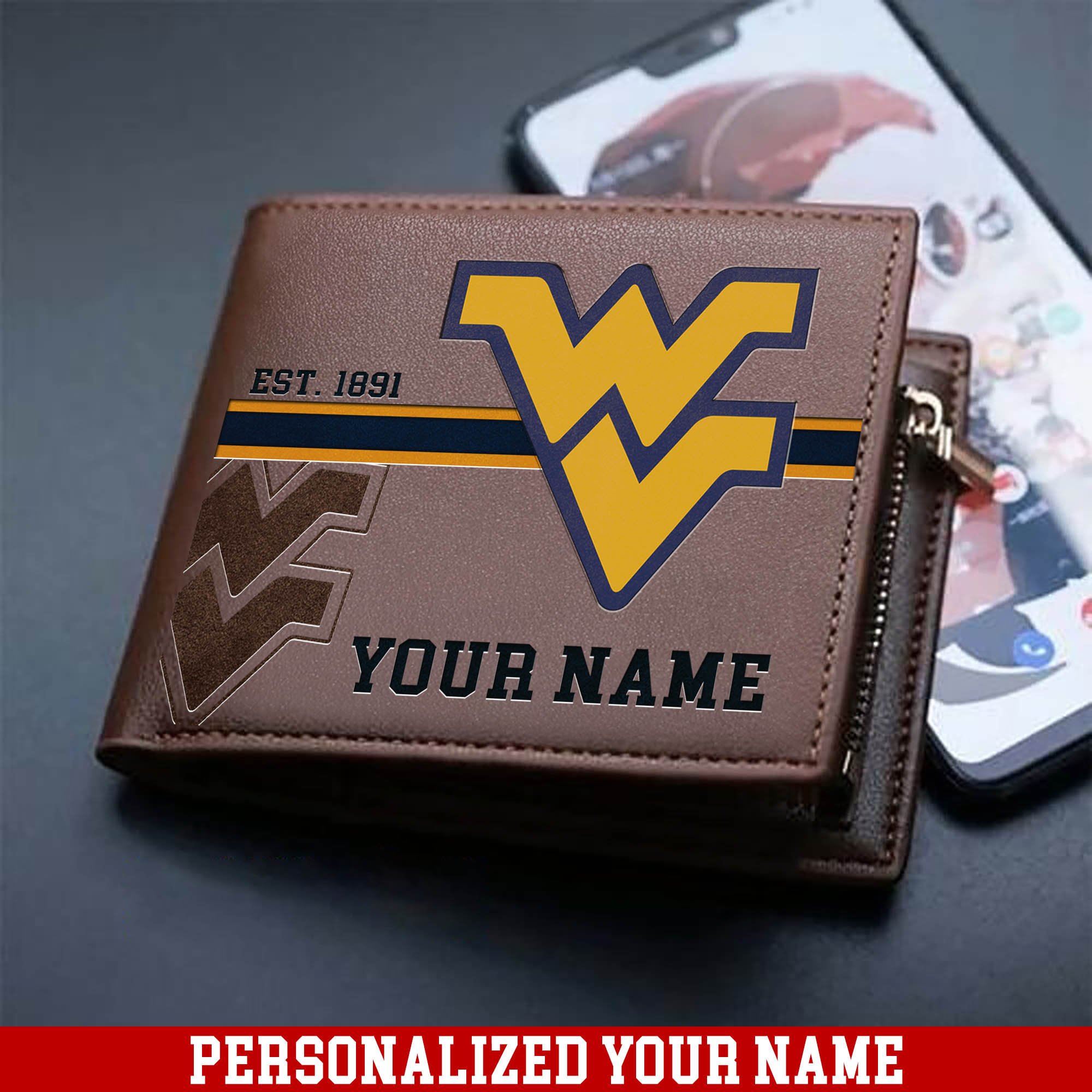 West Virginia Mountaineers Men Wallet 2024 Version Personalized Your Name, Football Wallet For Him, Football Fan Gifts ETHY-54904
