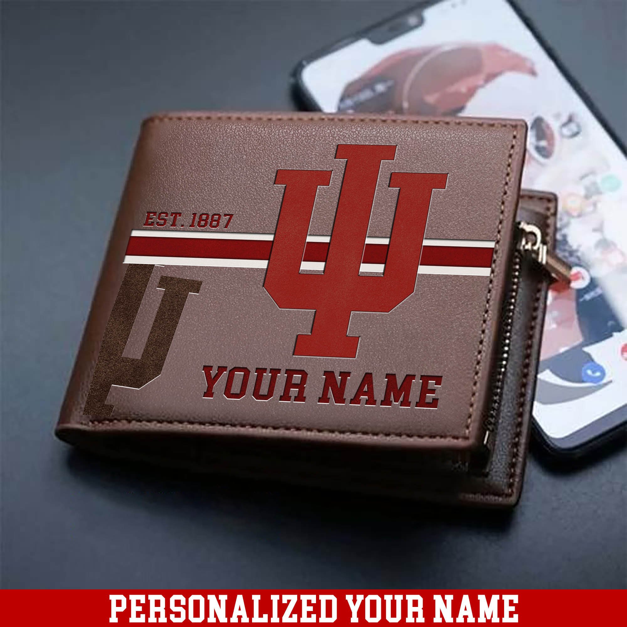 Indiana Hoosiers Men Wallet 2024 Version Personalized Your Name, Football Wallet For Him, Football Fan Gifts ETHY-54904