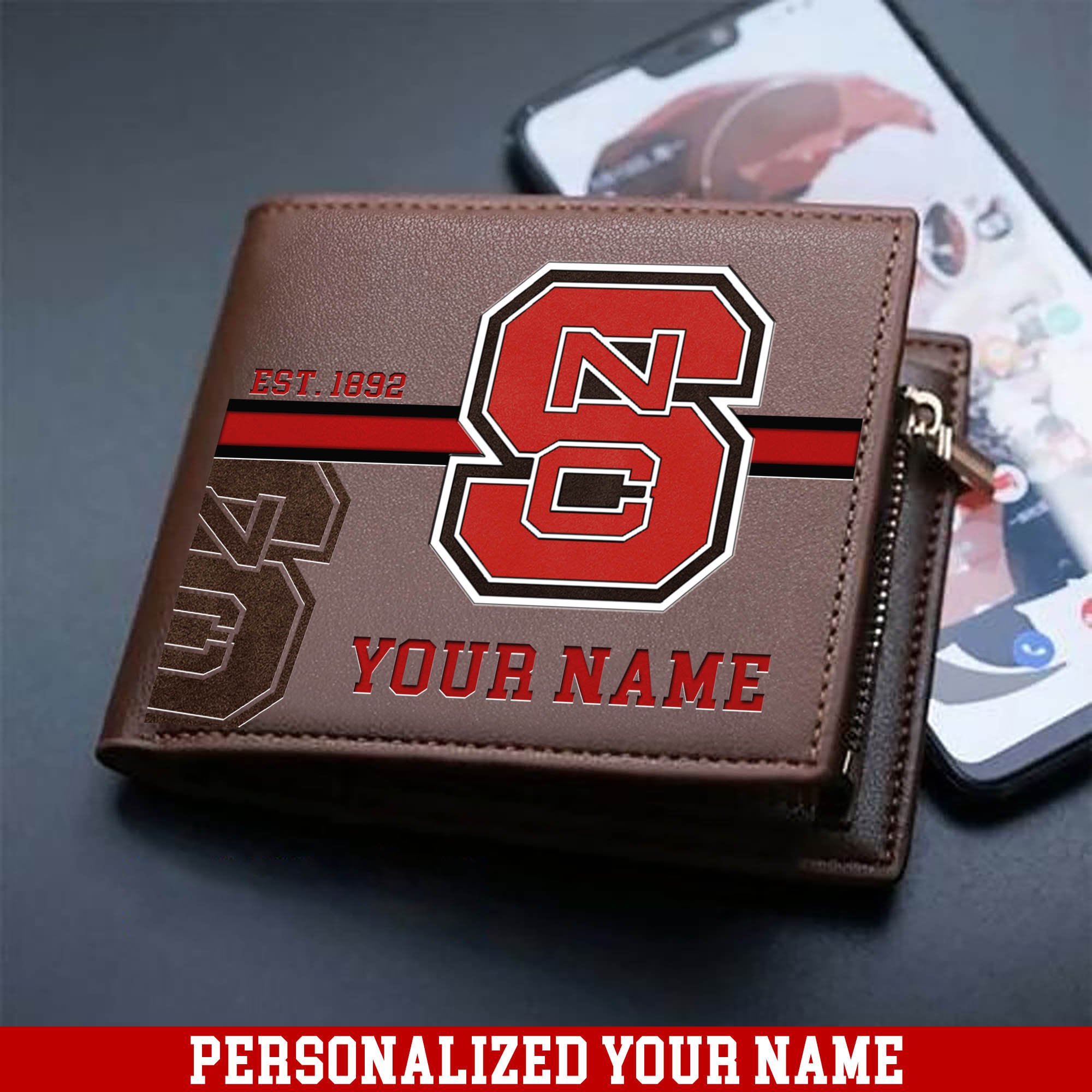 NC State Wolfpack Men Wallet 2024 Version Personalized Your Name, Football Wallet For Him, Football Fan Gifts ETHY-54904