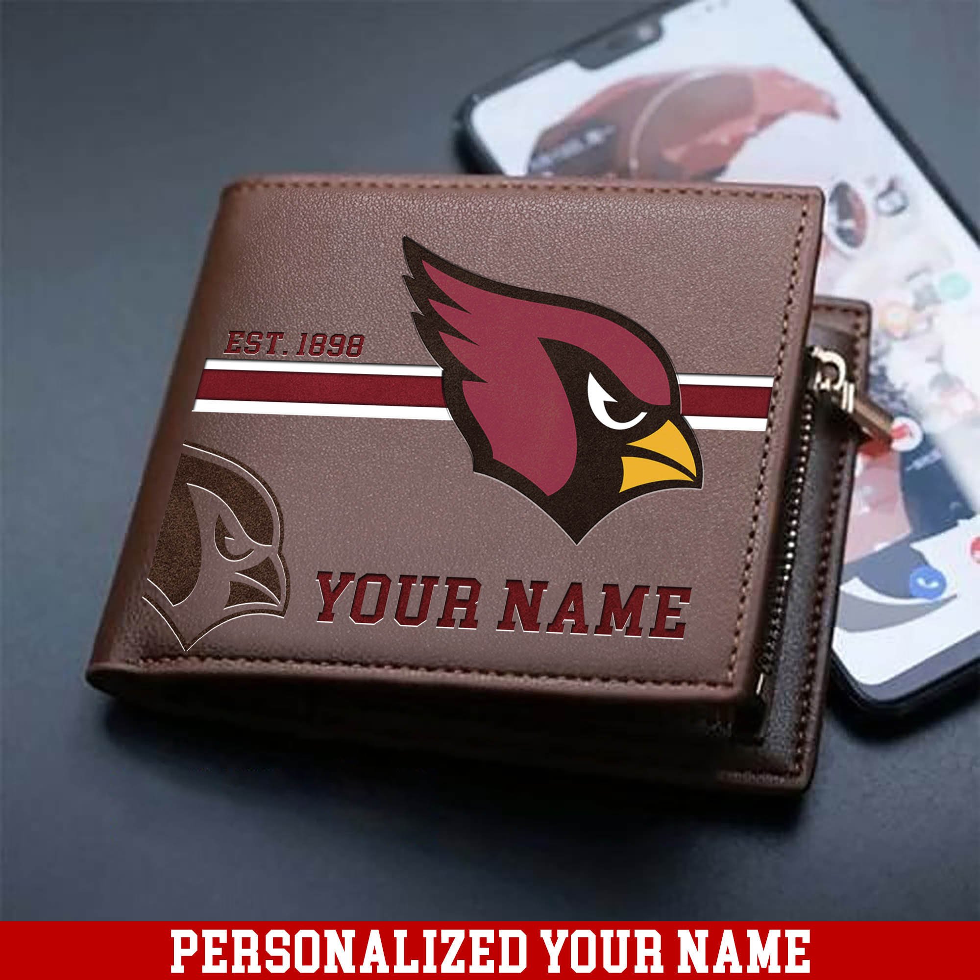 Arizona Cardinals Men Wallet 2024 Version Personalized Your Name, Football Wallet For Him, Football Fan Gifts ETHY-54904
