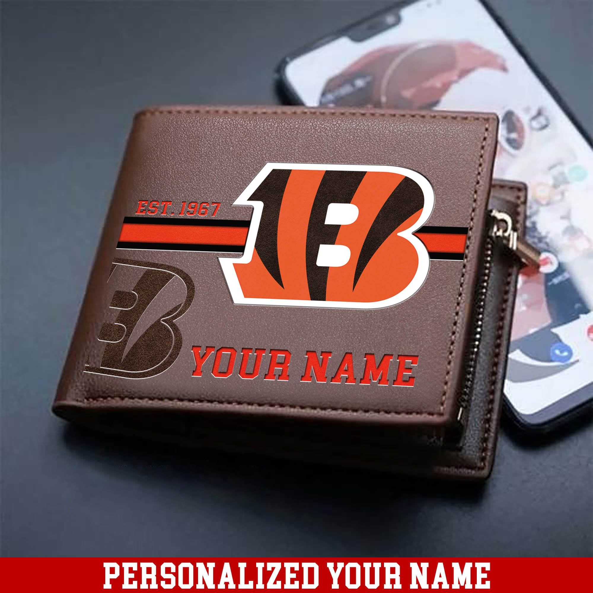 Cincinnati Bengals Men Wallet 2024 Version Personalized Your Name, Football Wallet For Him, Football Fan Gifts ETHY-54904