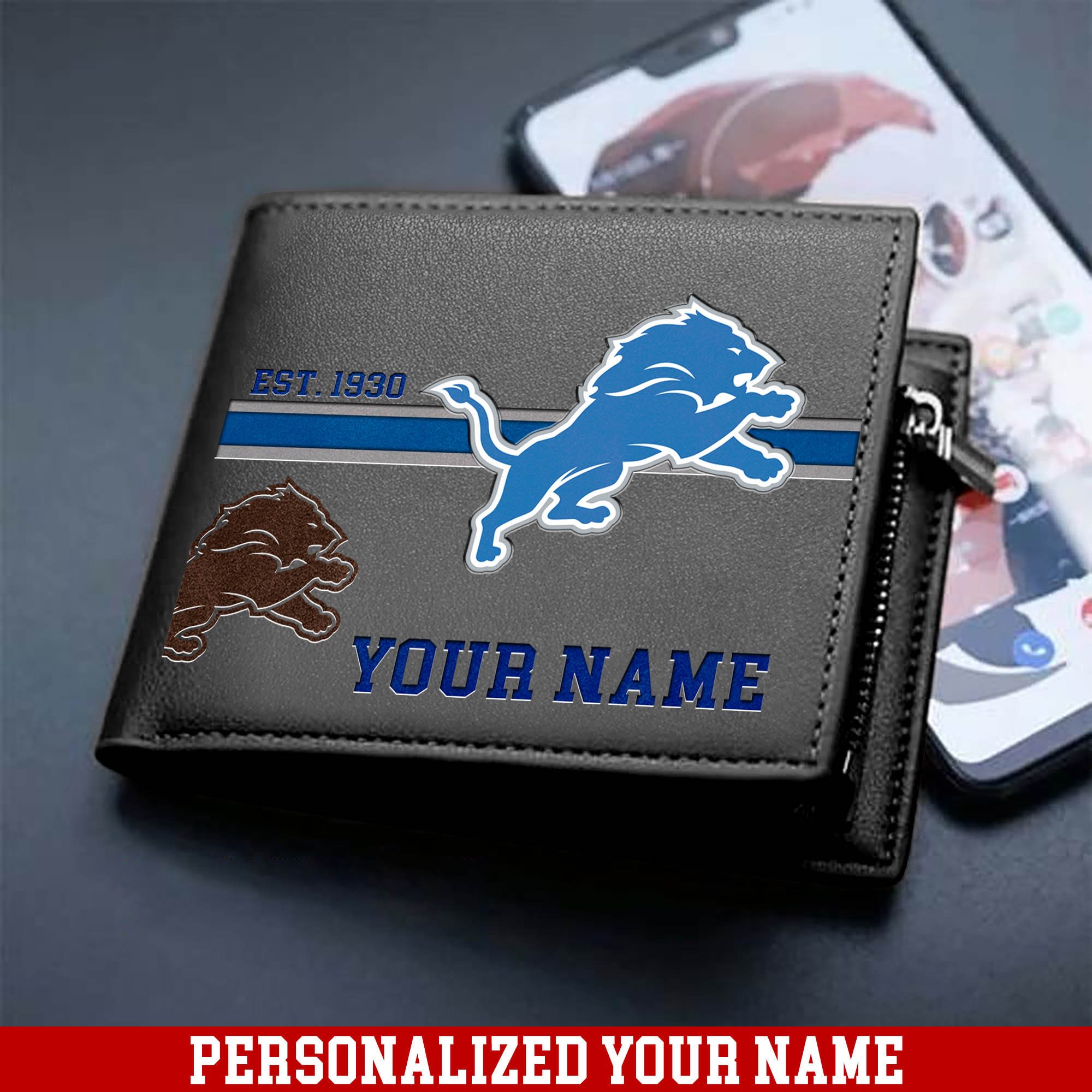 Alternative view of Detroit Lions Men Wallet 2024 Version Personalized Your Name, Football Wallet For Him, Football Fan Gifts ETHY-54904