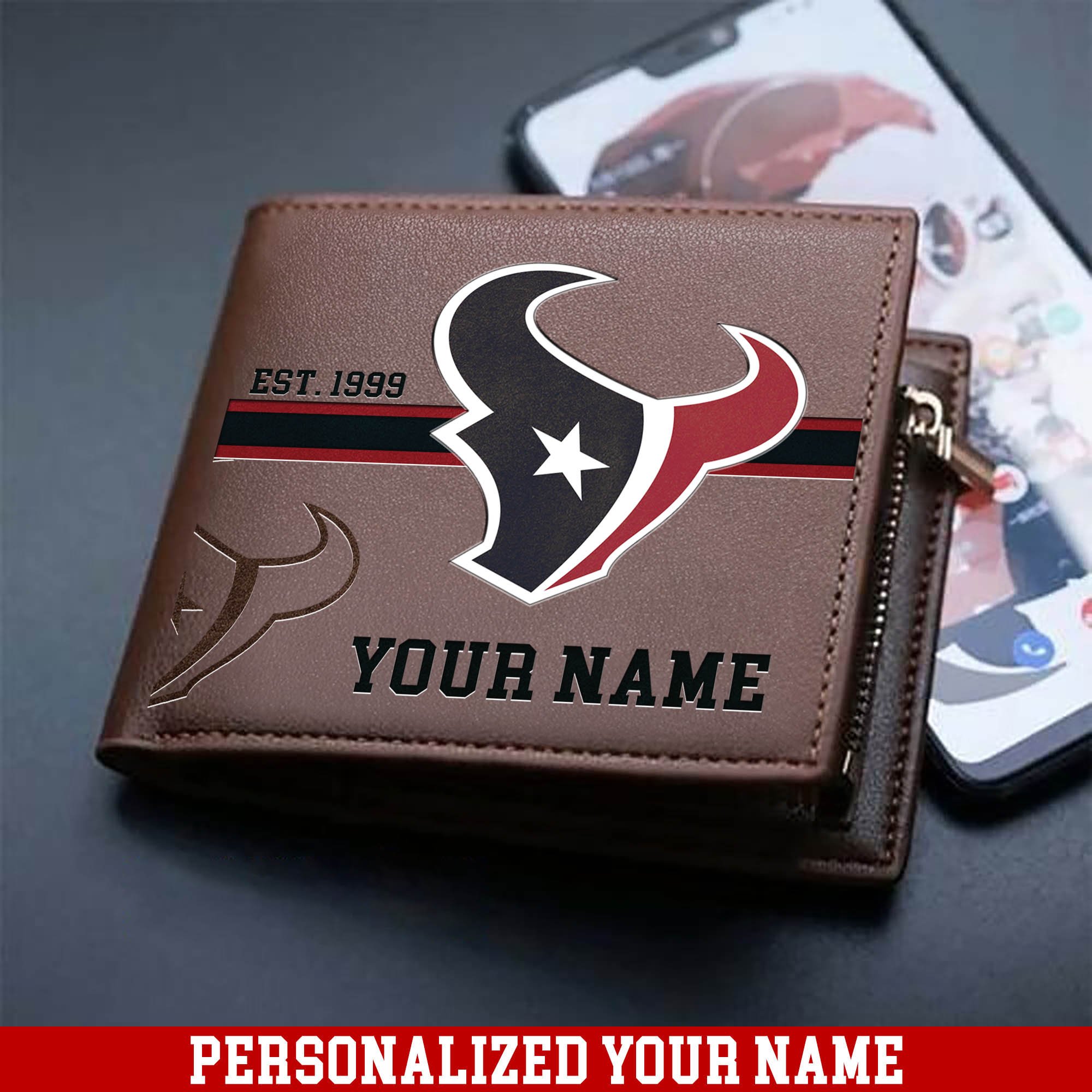 Houston Texans Men Wallet 2024 Version Personalized Your Name, Football Wallet For Him, Football Fan Gifts ETHY-54904