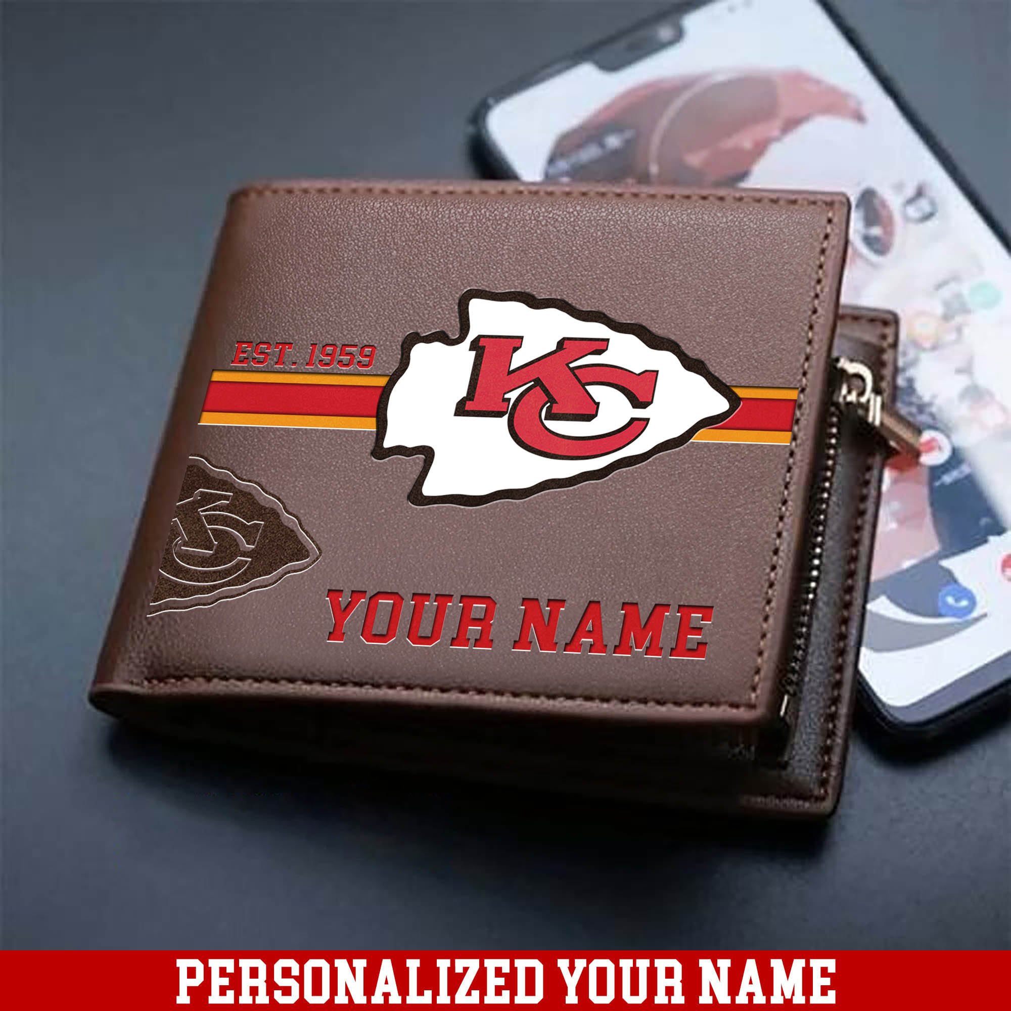 Kansas City Chiefs Men Wallet 2024 Version Personalized Your Name, Football Wallet For Him, Football Fan Gifts ETHY-54904