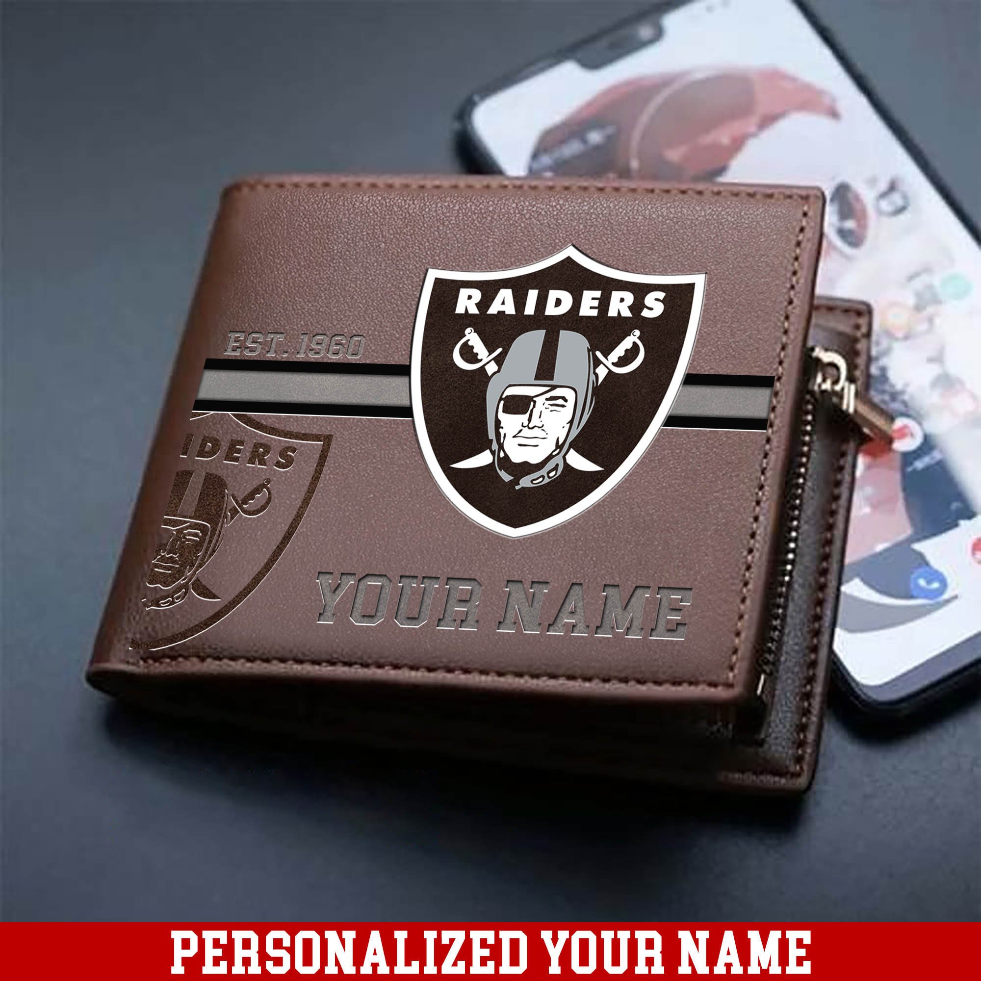 Las Vegas Raiders Men Wallet 2024 Version Personalized Your Name, Football Wallet For Him, Football Fan Gifts ETHY-54904
