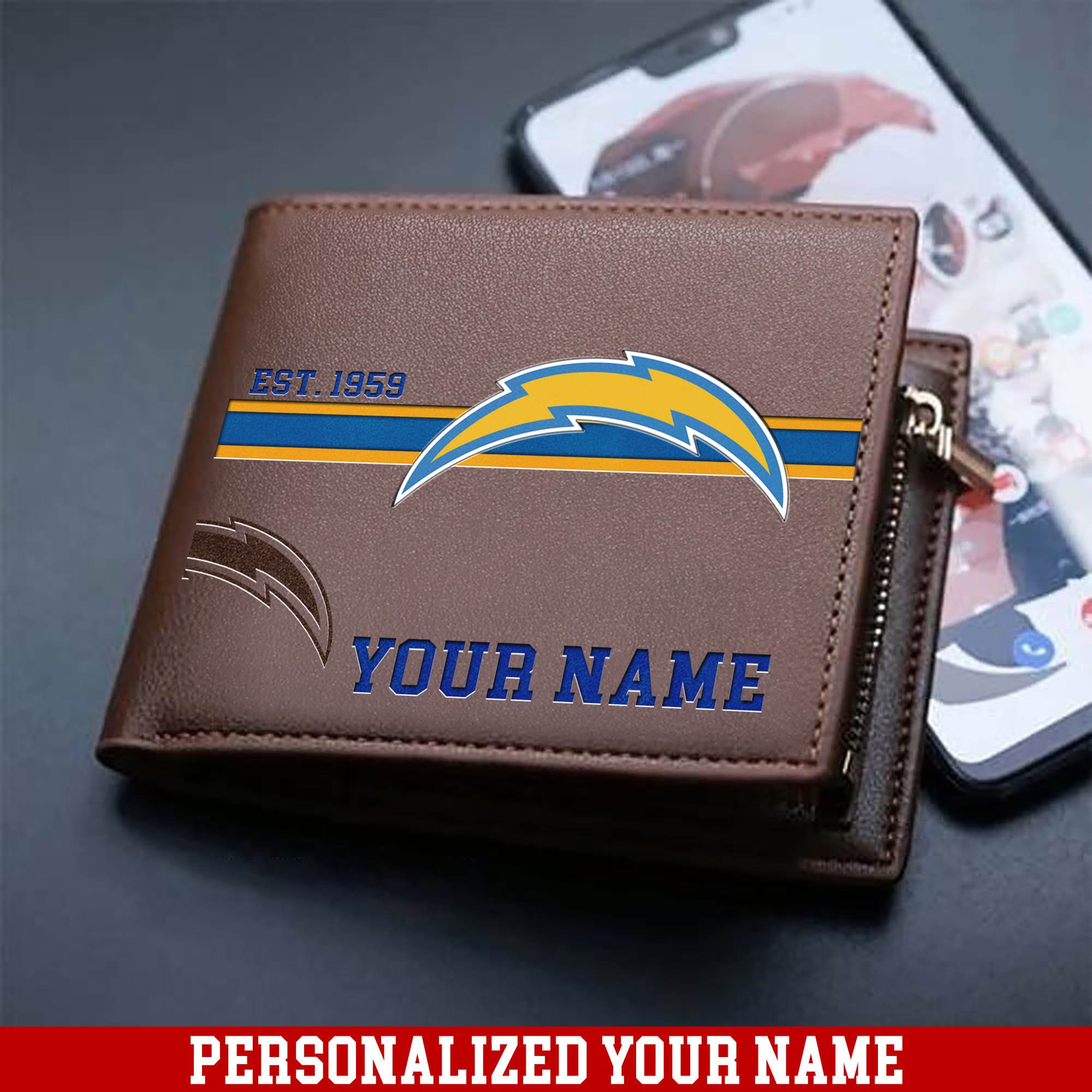 Los Angeles Chargers Men Wallet 2024 Version Personalized Your Name, Football Wallet For Him, Football Fan Gifts ETHY-54904