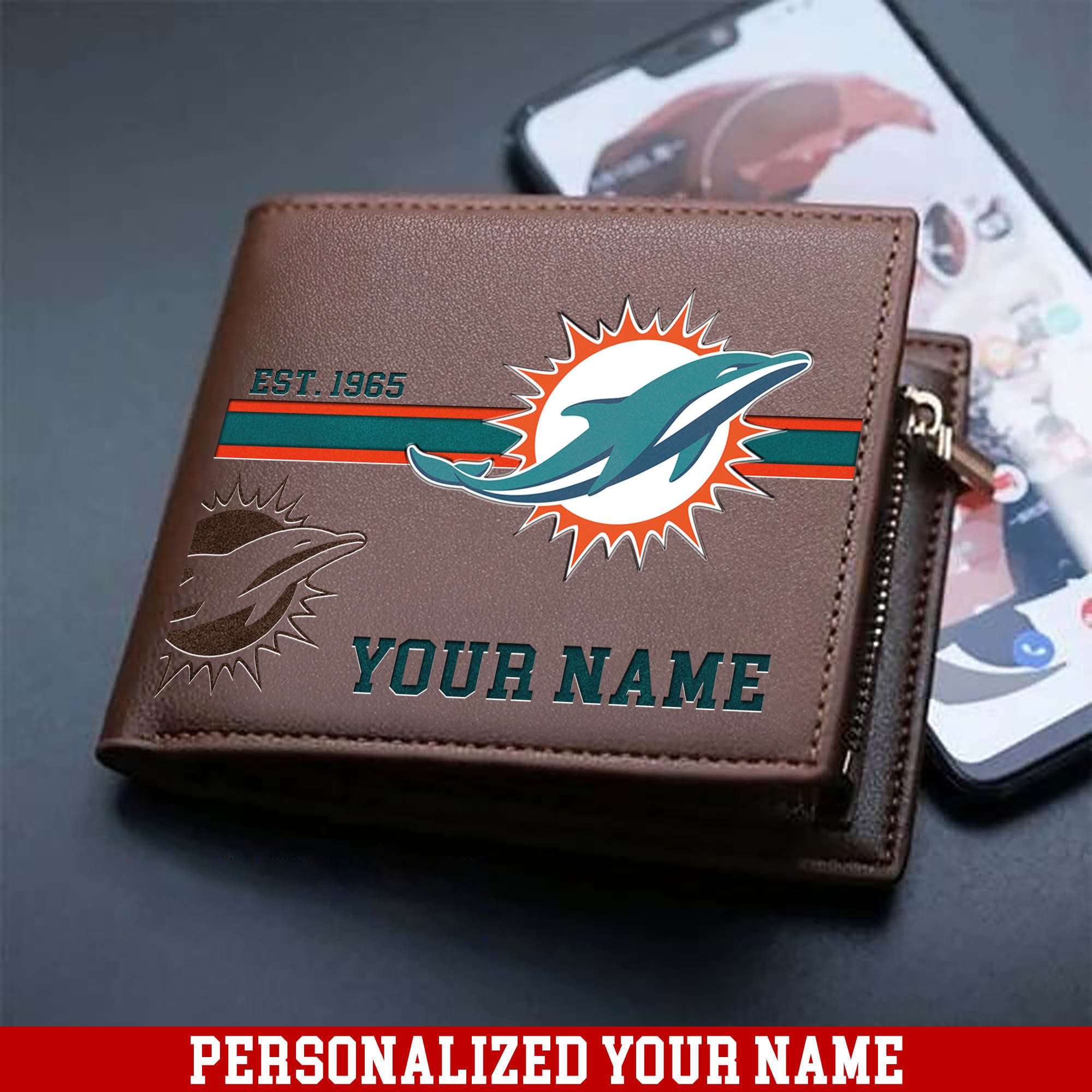 Miami Dolphins Men Wallet 2024 Version Personalized Your Name, Football Wallet For Him, Football Fan Gifts ETHY-54904