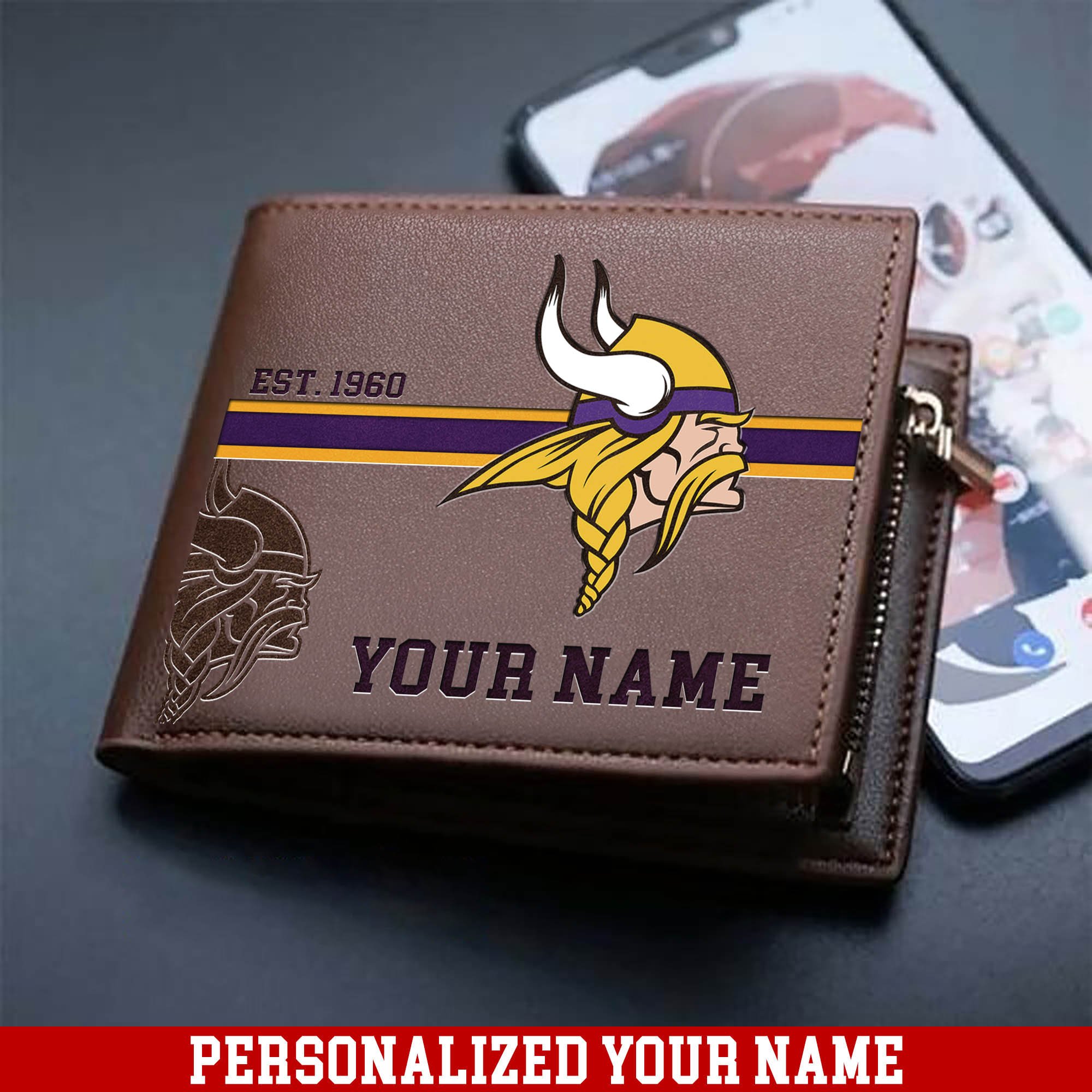 Minnesota Vikings Men Wallet 2024 Version Personalized Your Name, Football Wallet For Him, Football Fan Gifts ETHY-54904