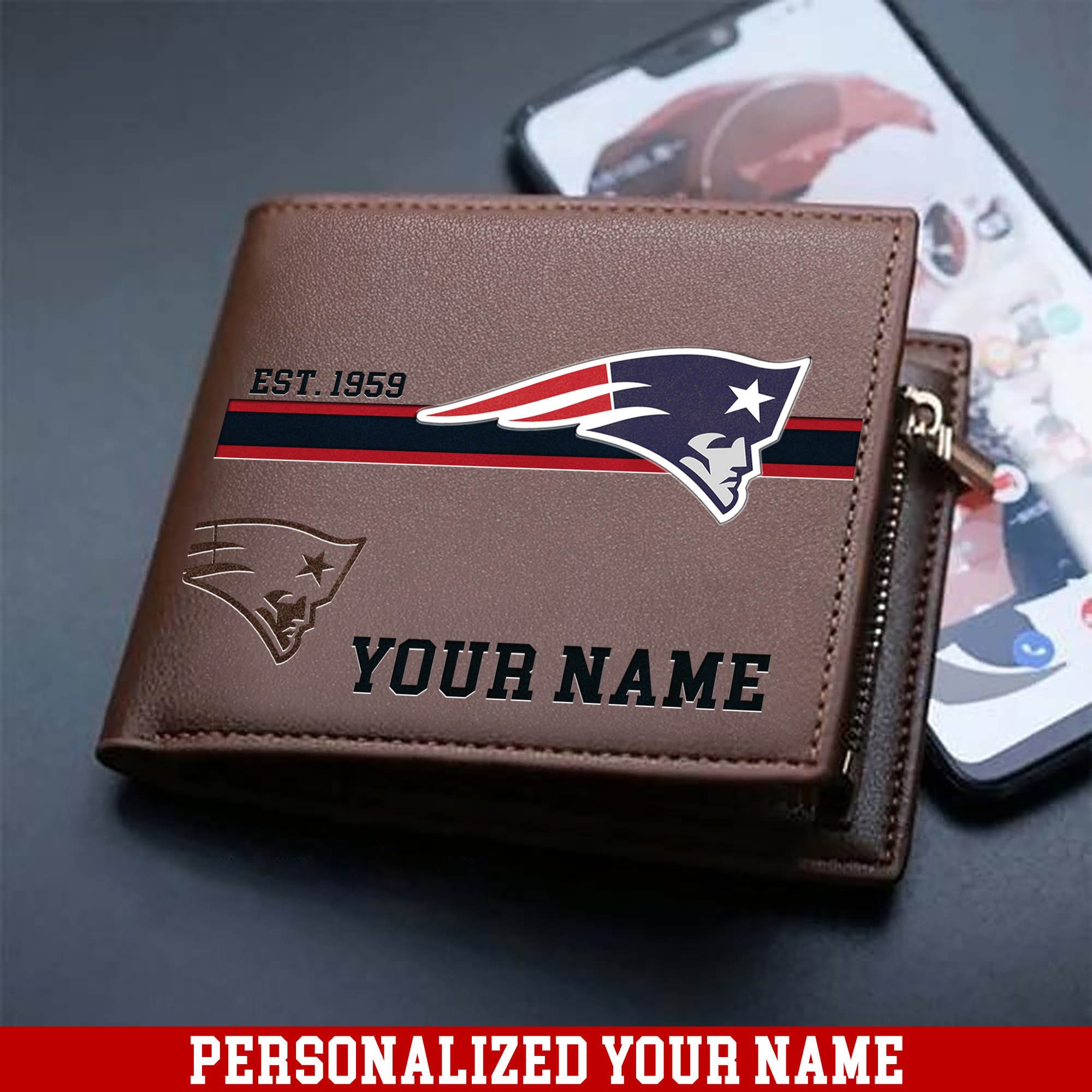 New England Patriots Men Wallet 2024 Version Personalized Your Name, Football Wallet For Him, Football Fan Gifts ETHY-54904