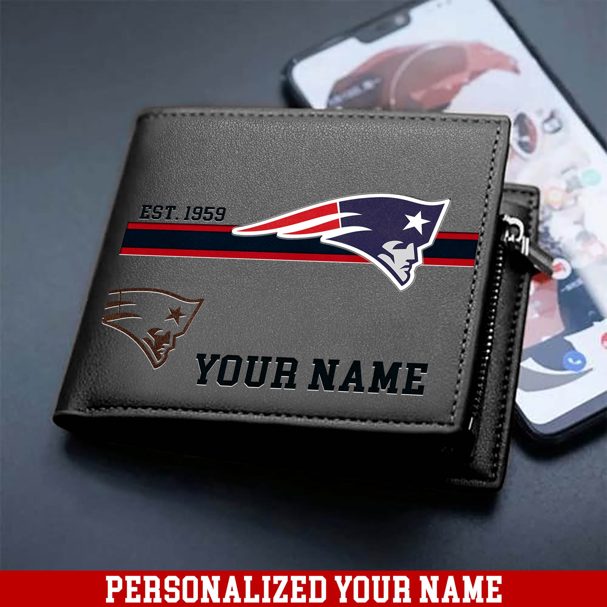 Alternative view of New England Patriots Men Wallet 2024 Version Personalized Your Name, Football Wallet For Him, Football Fan Gifts ETHY-54904