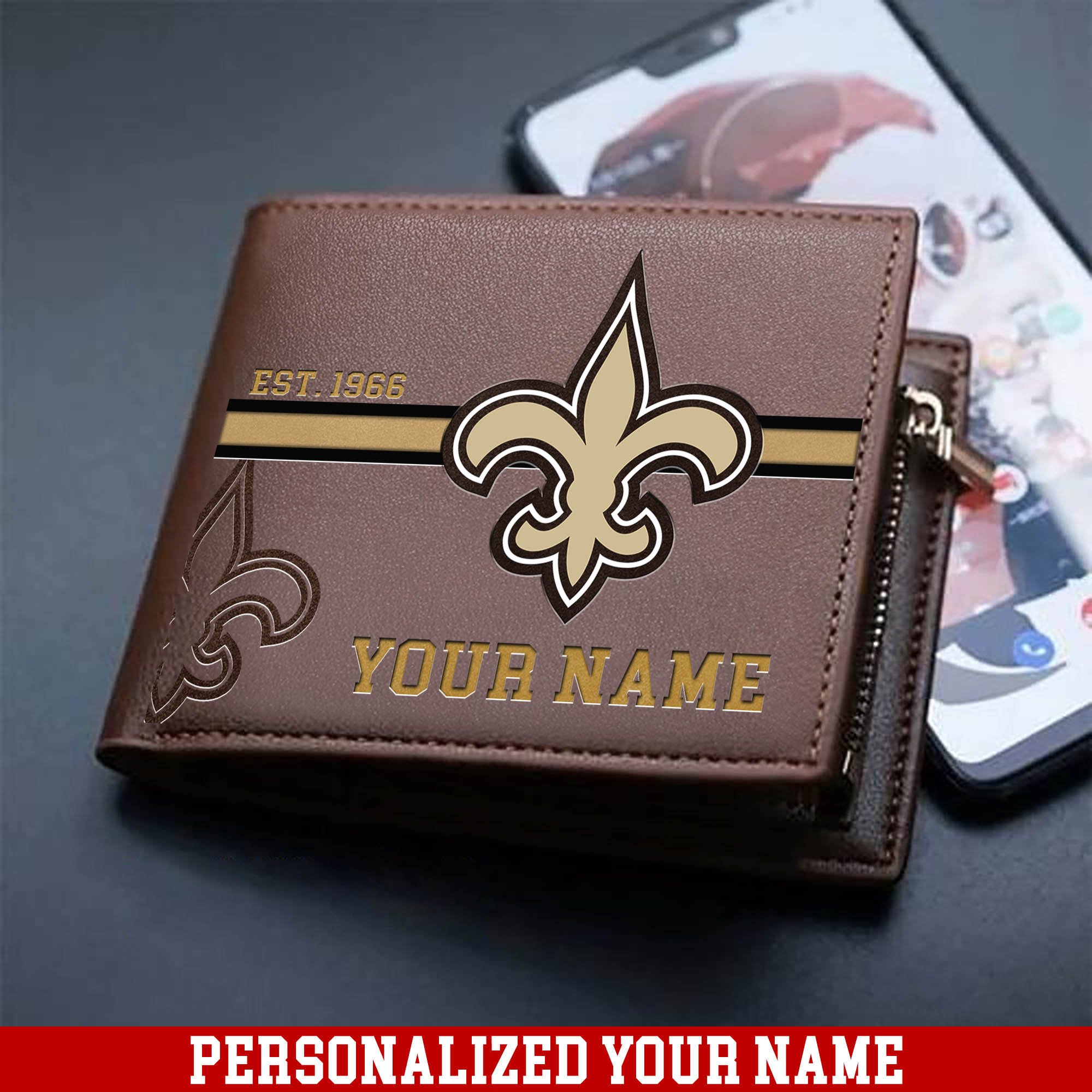 New Orleans Saints Men Wallet 2024 Version Personalized Your Name, Football Wallet For Him, Football Fan Gifts ETHY-54904