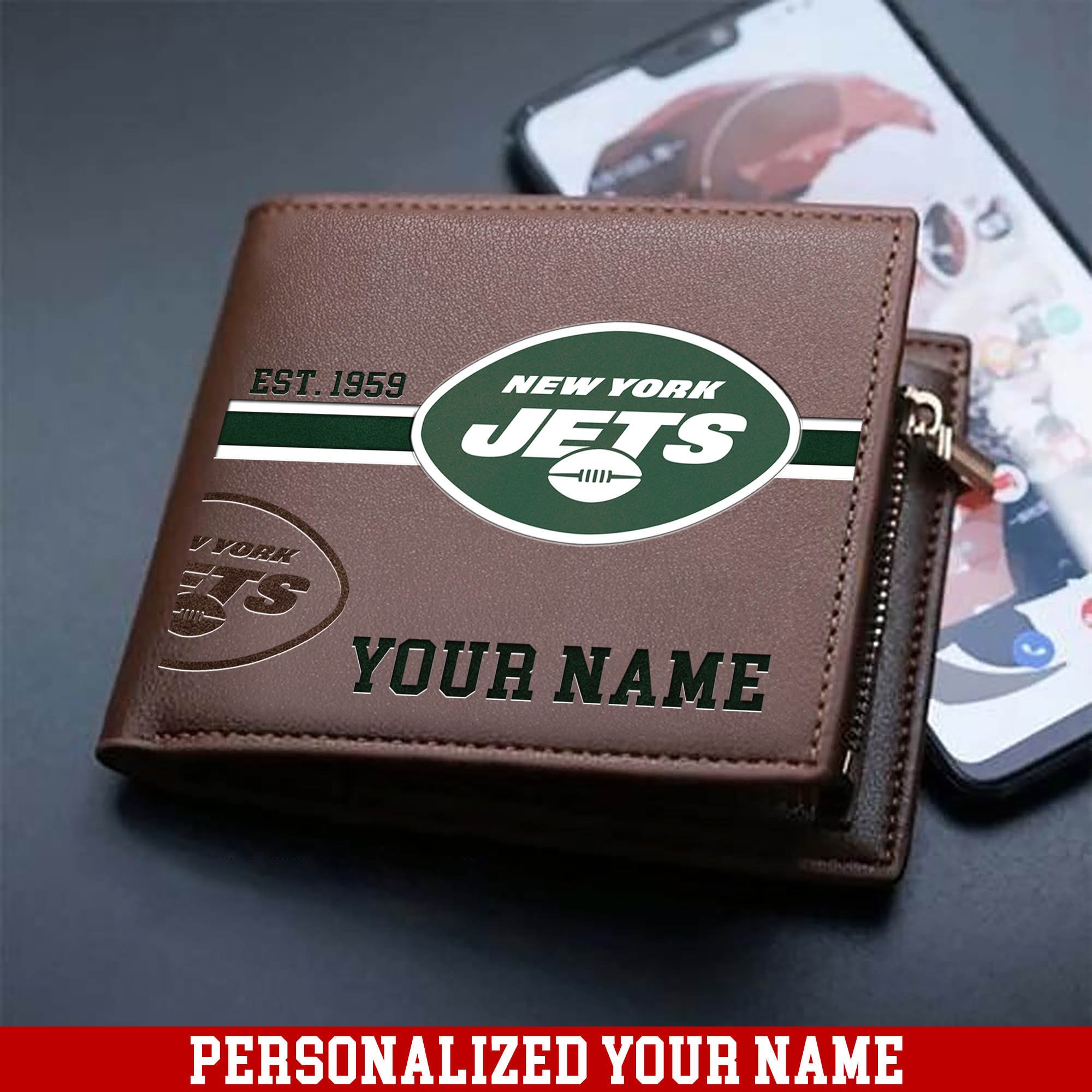 New York Jets Men Wallet 2024 Version Personalized Your Name, Football Wallet For Him, Football Fan Gifts ETHY-54904