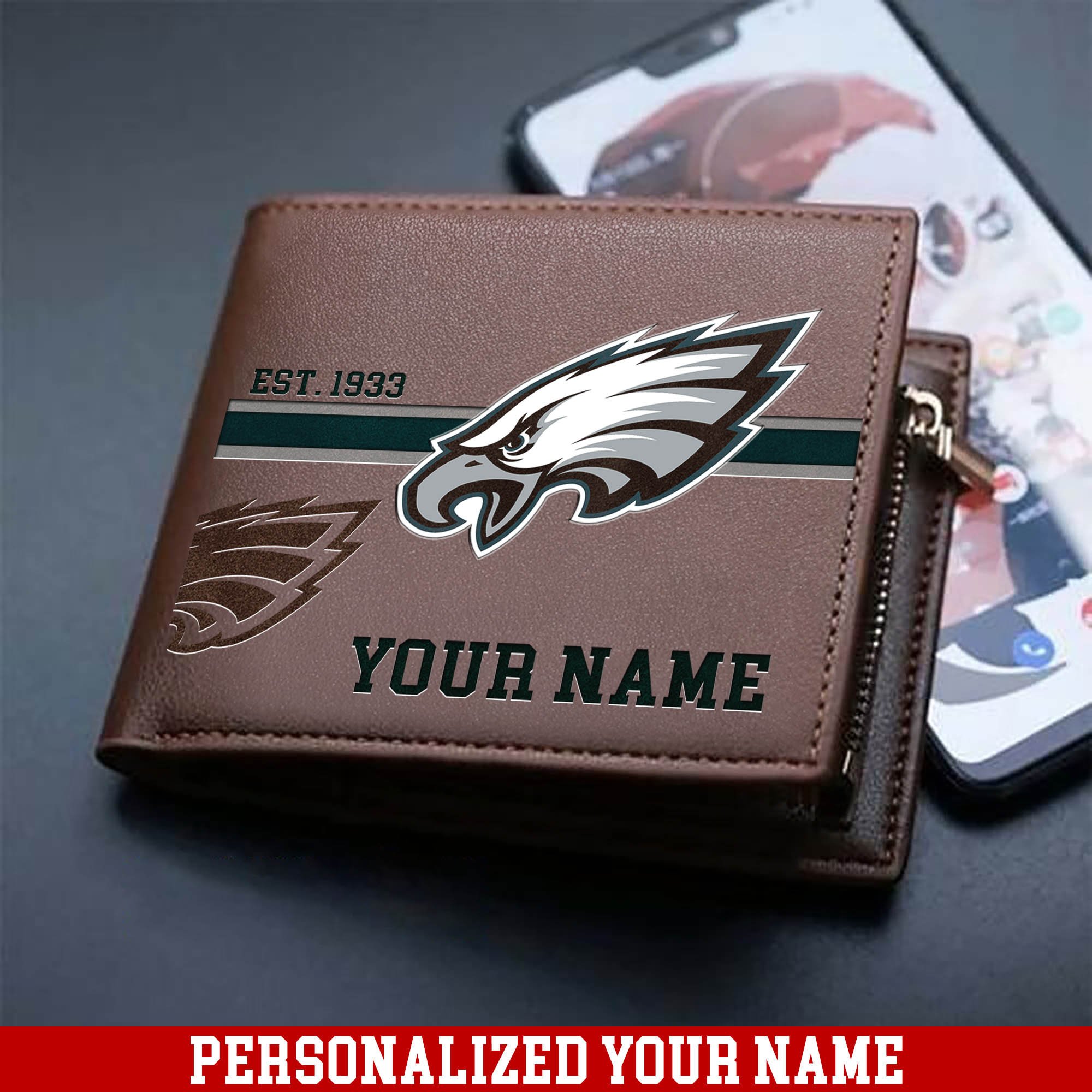 Philadelphia Eagles Men Wallet 2024 Version Personalized Your Name, Football Wallet For Him, Football Fan Gifts ETHY-54904