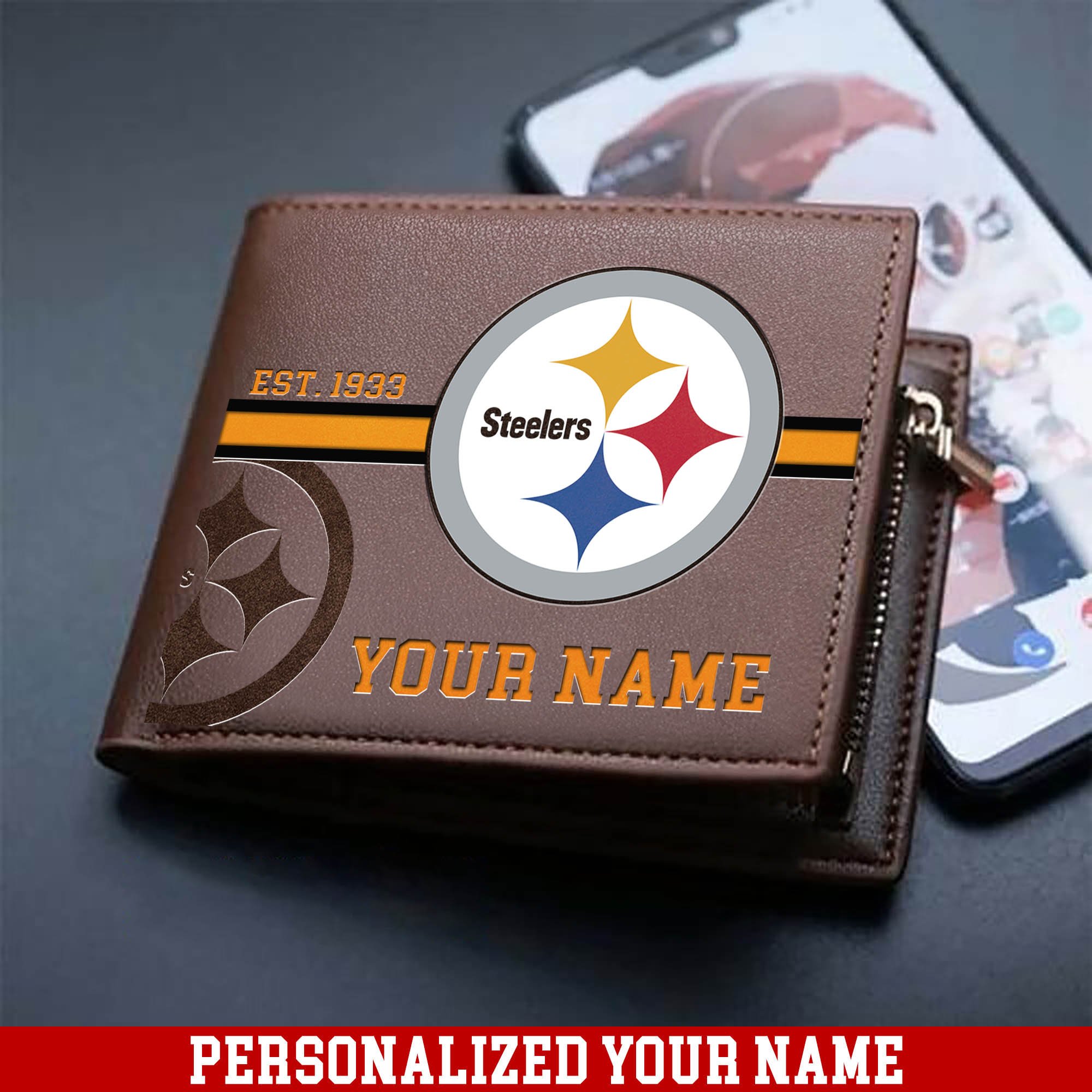 Pittsburgh Steelers Men Wallet 2024 Version Personalized Your Name, Football Wallet For Him, Football Fan Gifts ETHY-54904