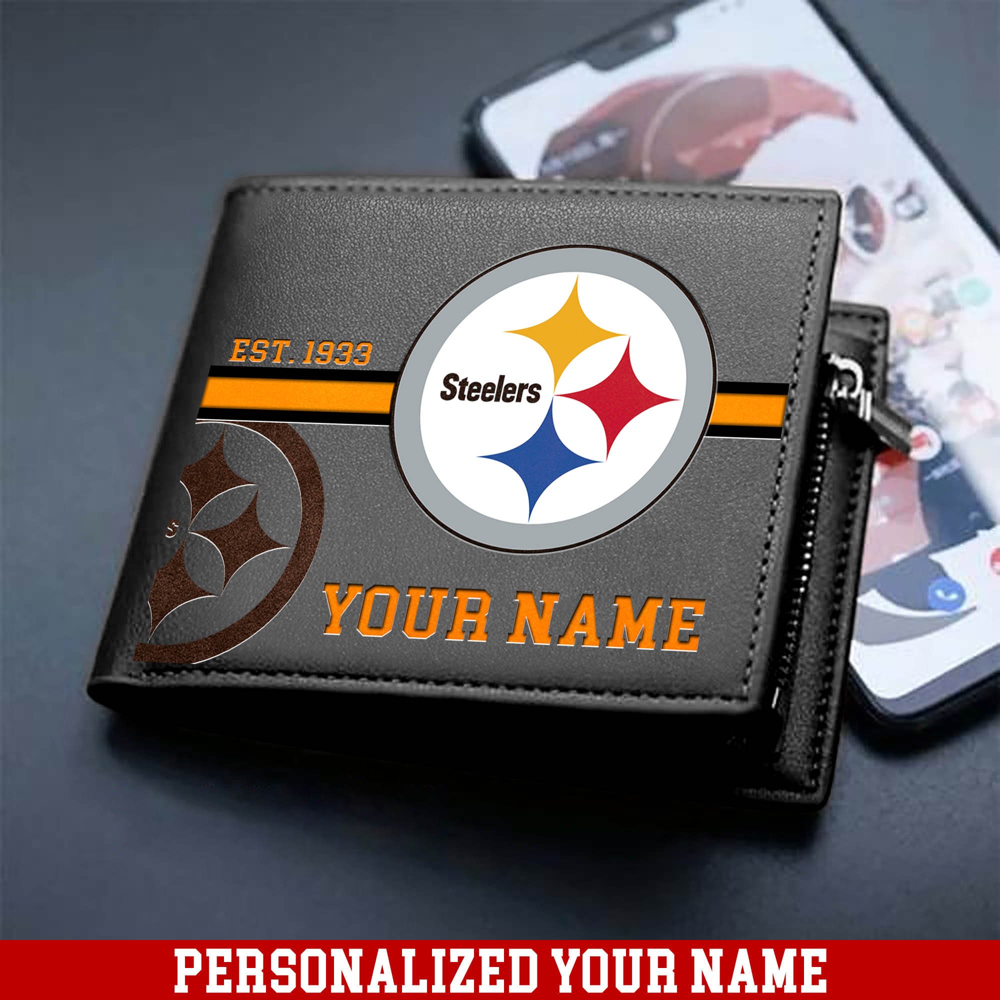 Alternative view of Pittsburgh Steelers Men Wallet 2024 Version Personalized Your Name, Football Wallet For Him, Football Fan Gifts ETHY-54904