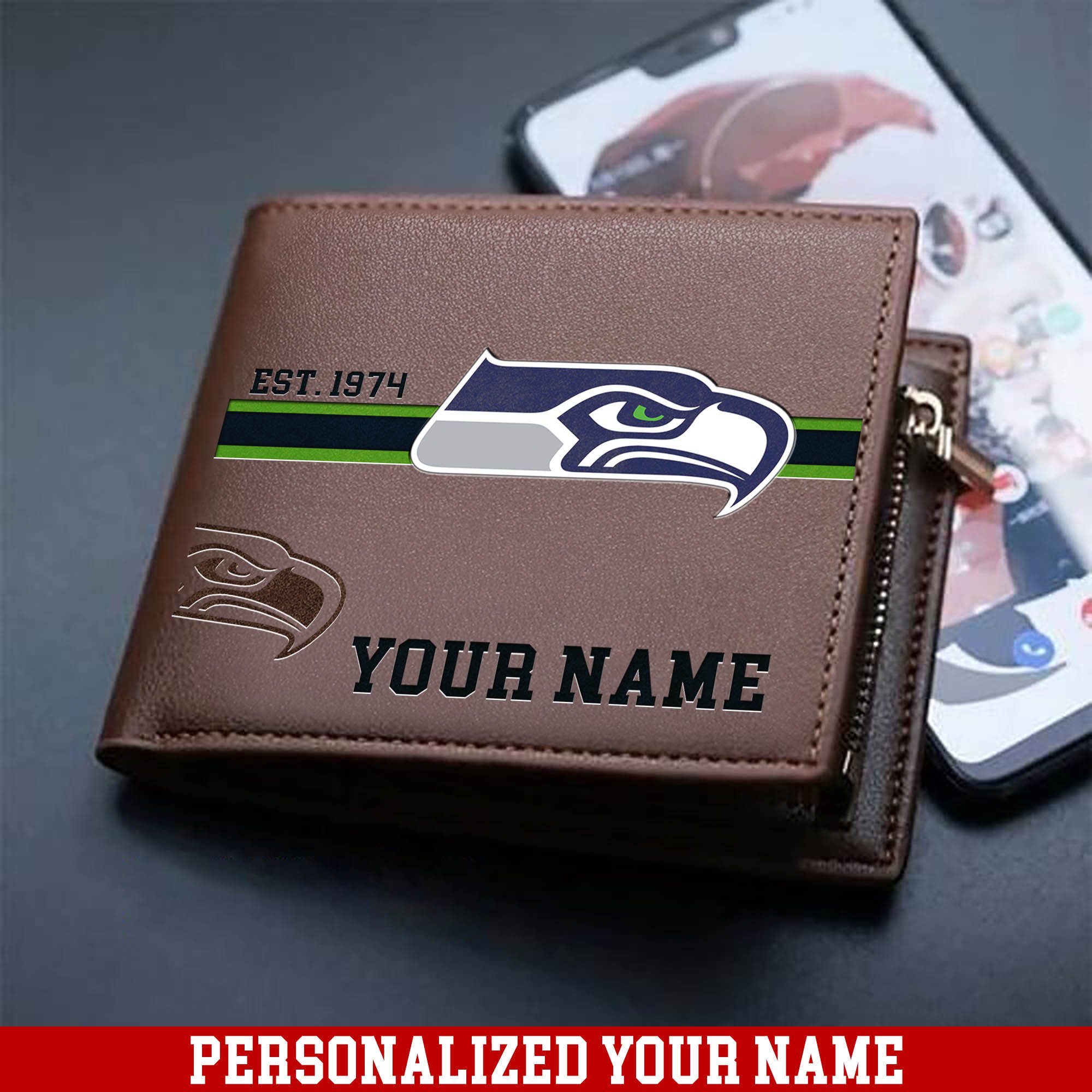 Seattle Seahawks Men Wallet 2024 Version Personalized Your Name, Football Wallet For Him, Football Fan Gifts ETHY-54904