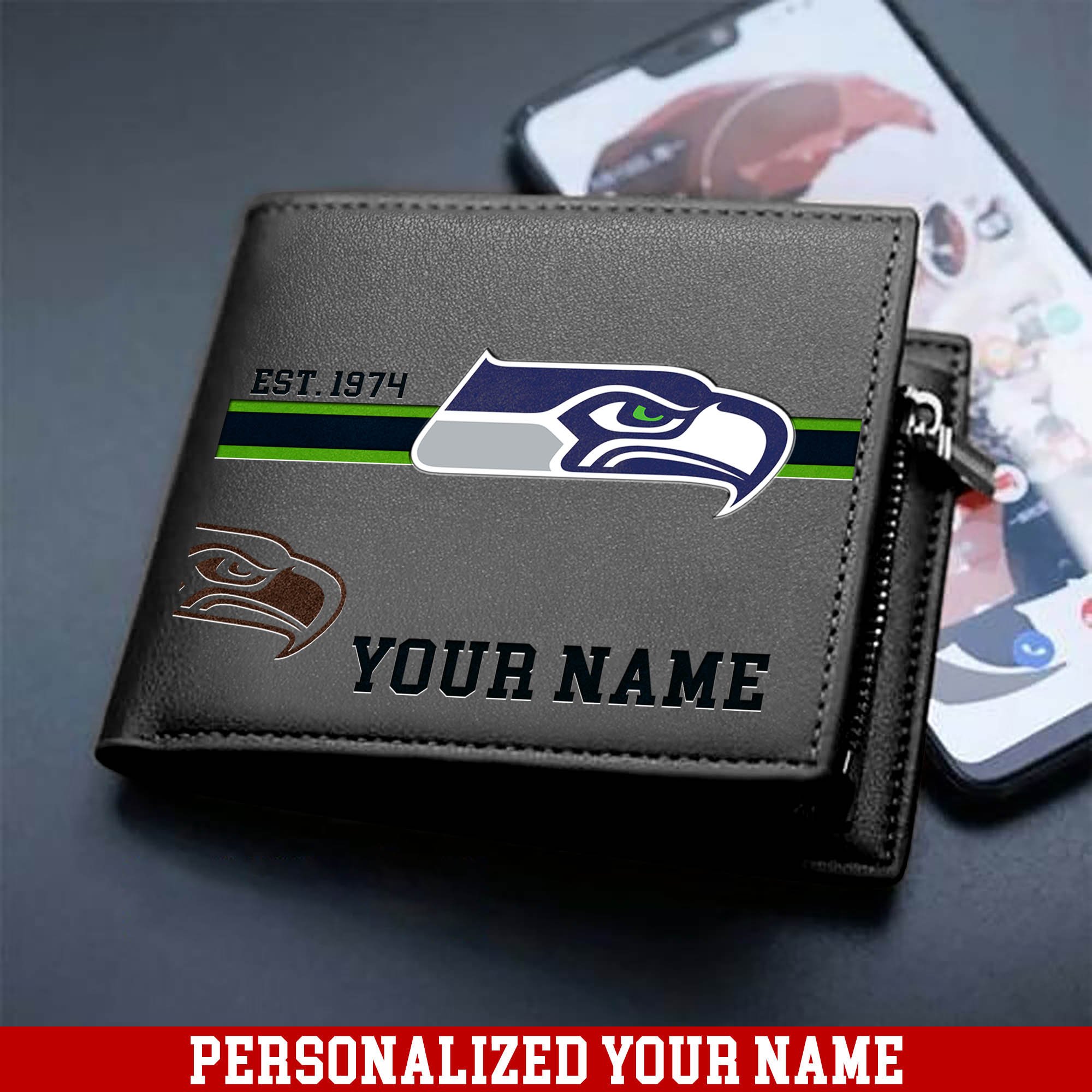 Alternative view of Seattle Seahawks Men Wallet 2024 Version Personalized Your Name, Football Wallet For Him, Football Fan Gifts ETHY-54904
