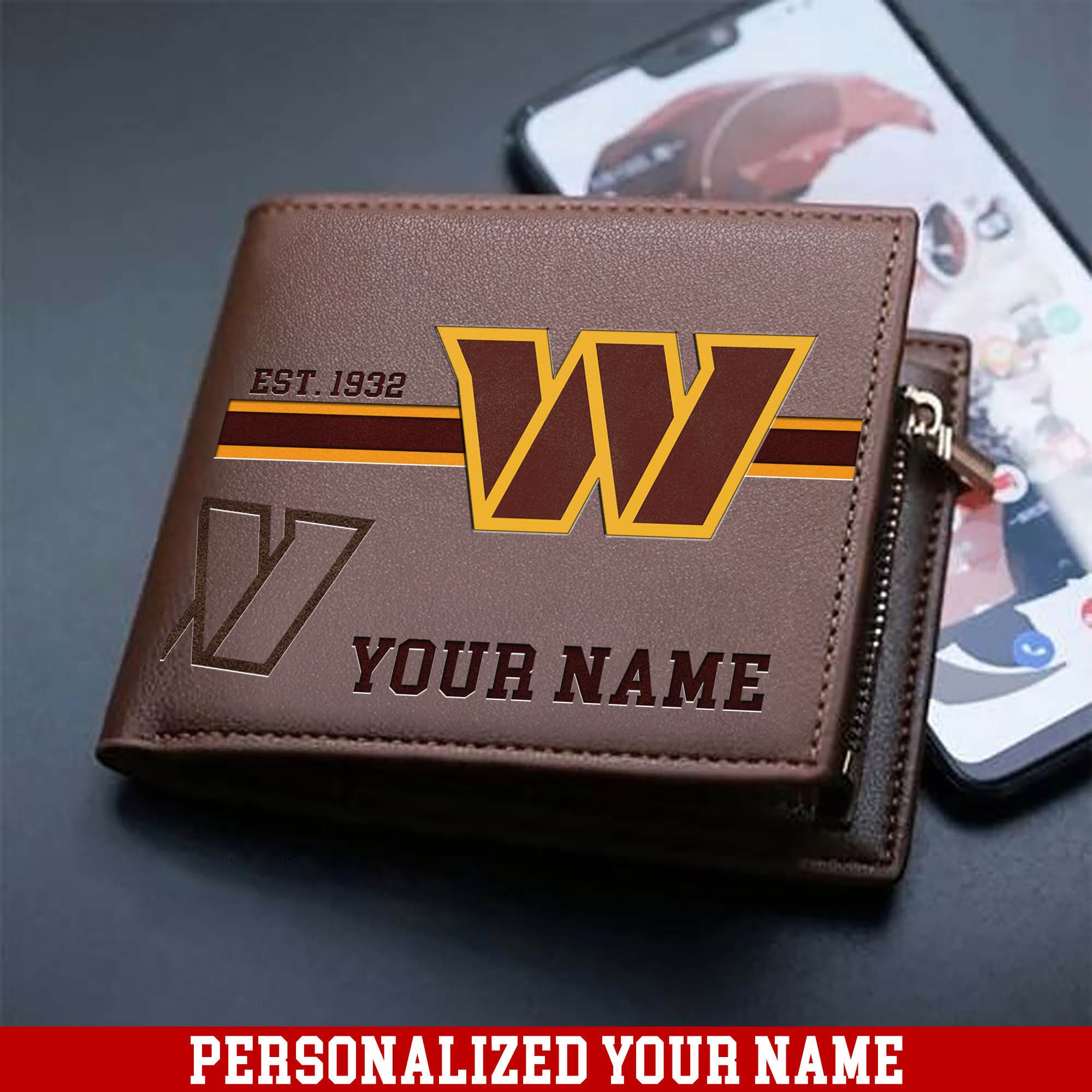 Washington Commanders Men Wallet 2024 Version Personalized Your Name, Football Wallet For Him, Football Fan Gifts ETHY-54904