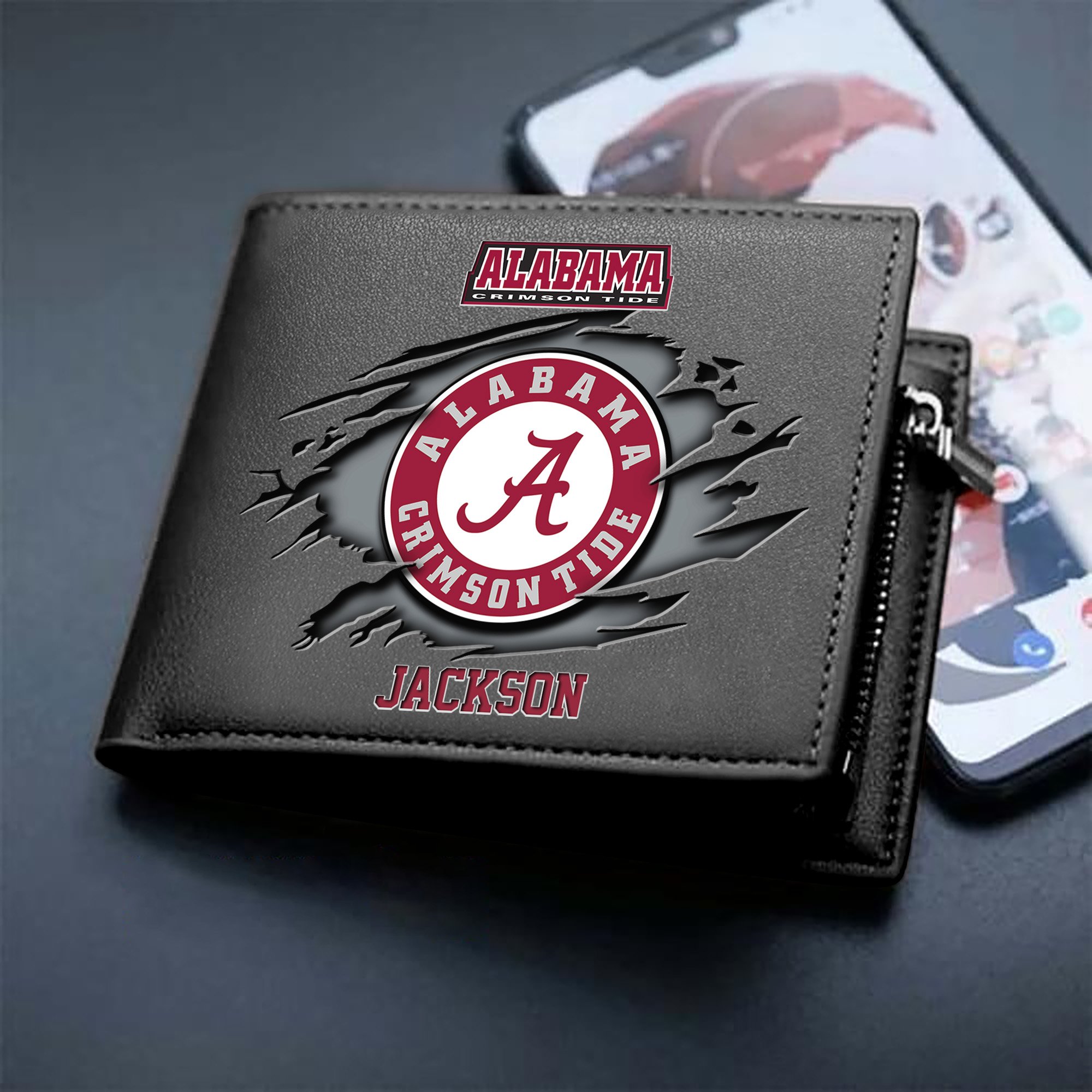 Alabama Crimson Tide Men Wallet 2024 Version Personalized Your Name, Sport Wallet For Fans, Gifts For Him ETHY-61597