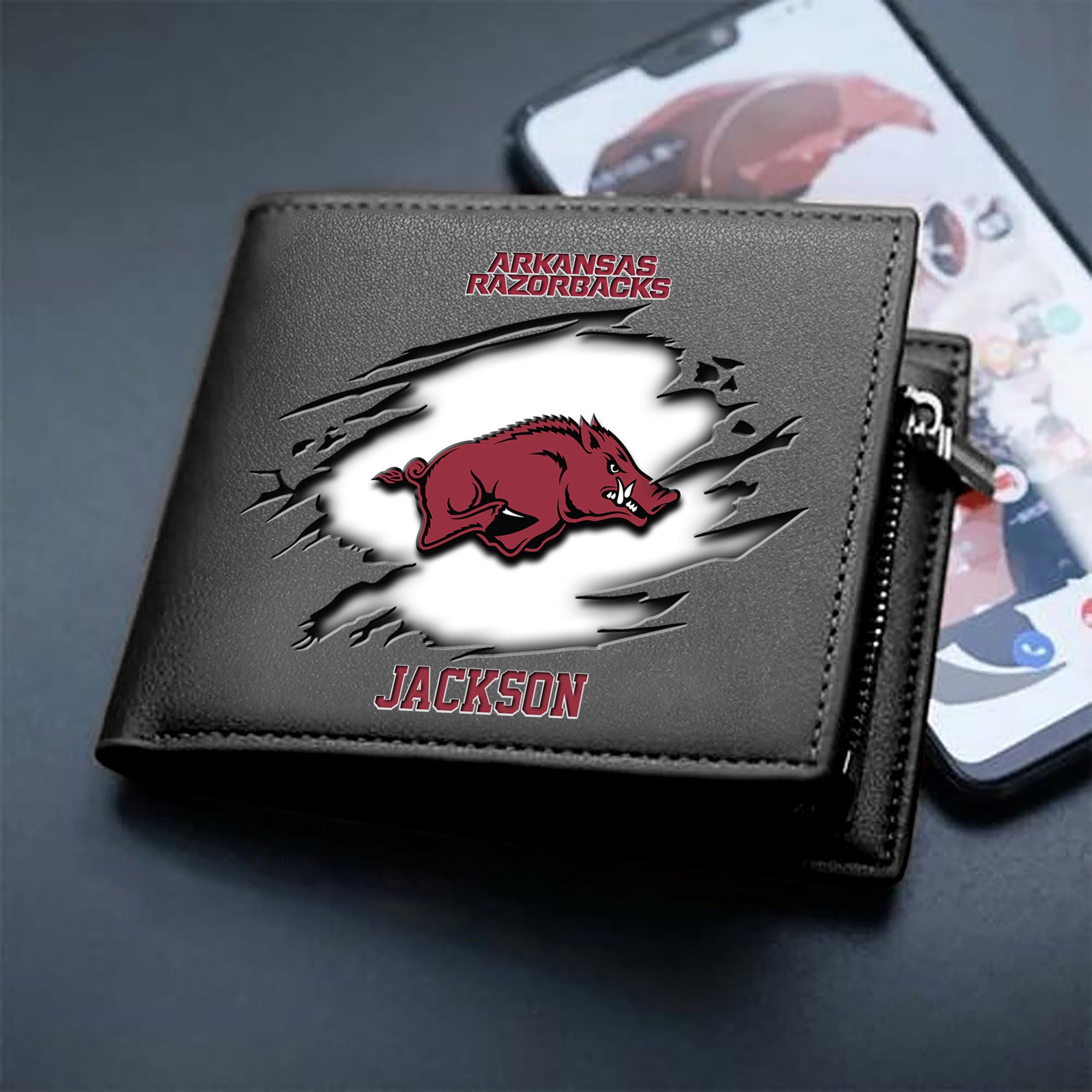 Arkansas Razorbacks Men Wallet 2024 Version Personalized Your Name, Sport Wallet For Fans, Gifts For Him ETHY-61597