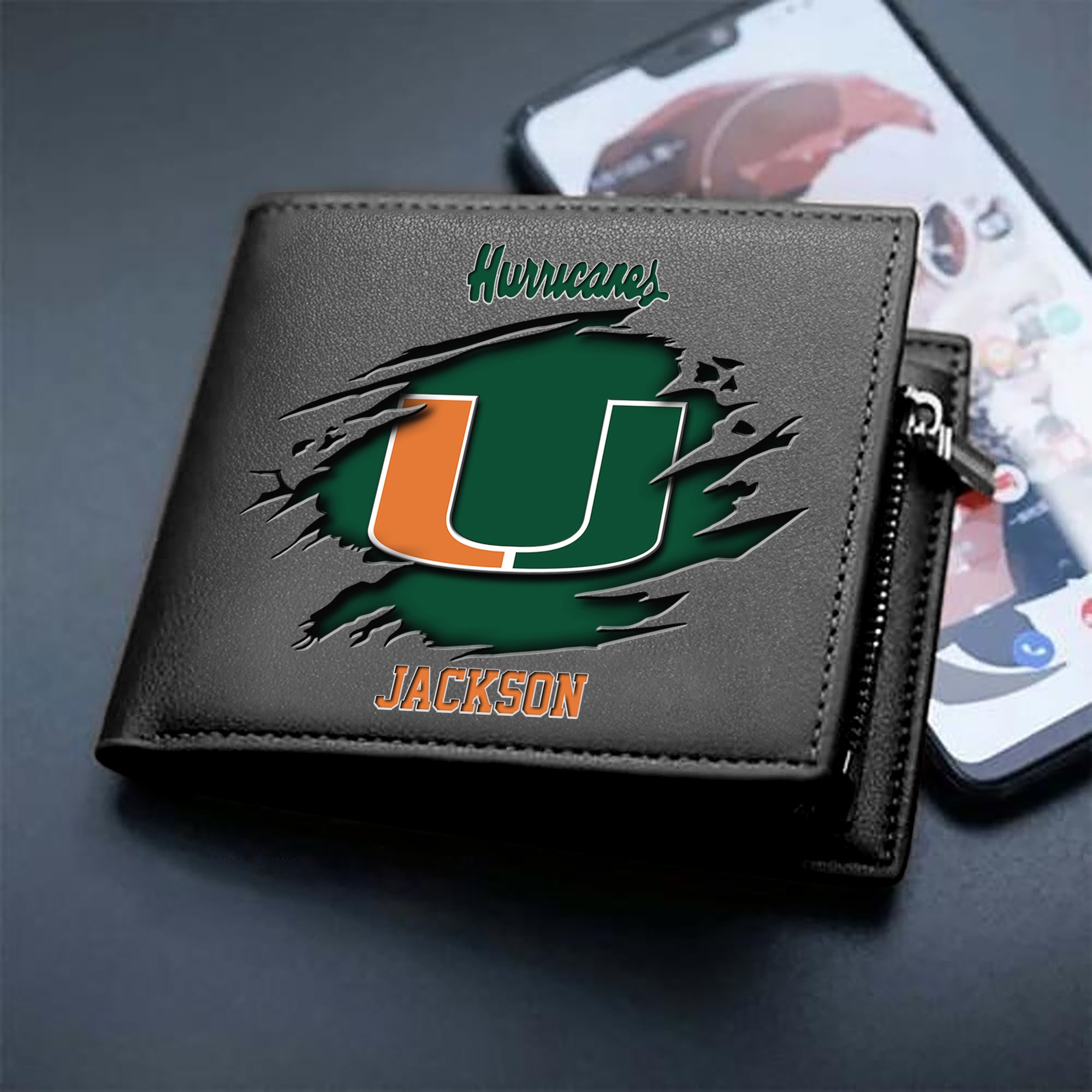 Miami Hurricanes Men Wallet 2024 Version Personalized Your Name, Sport Wallet For Fans, Gifts For Him ETHY-61597