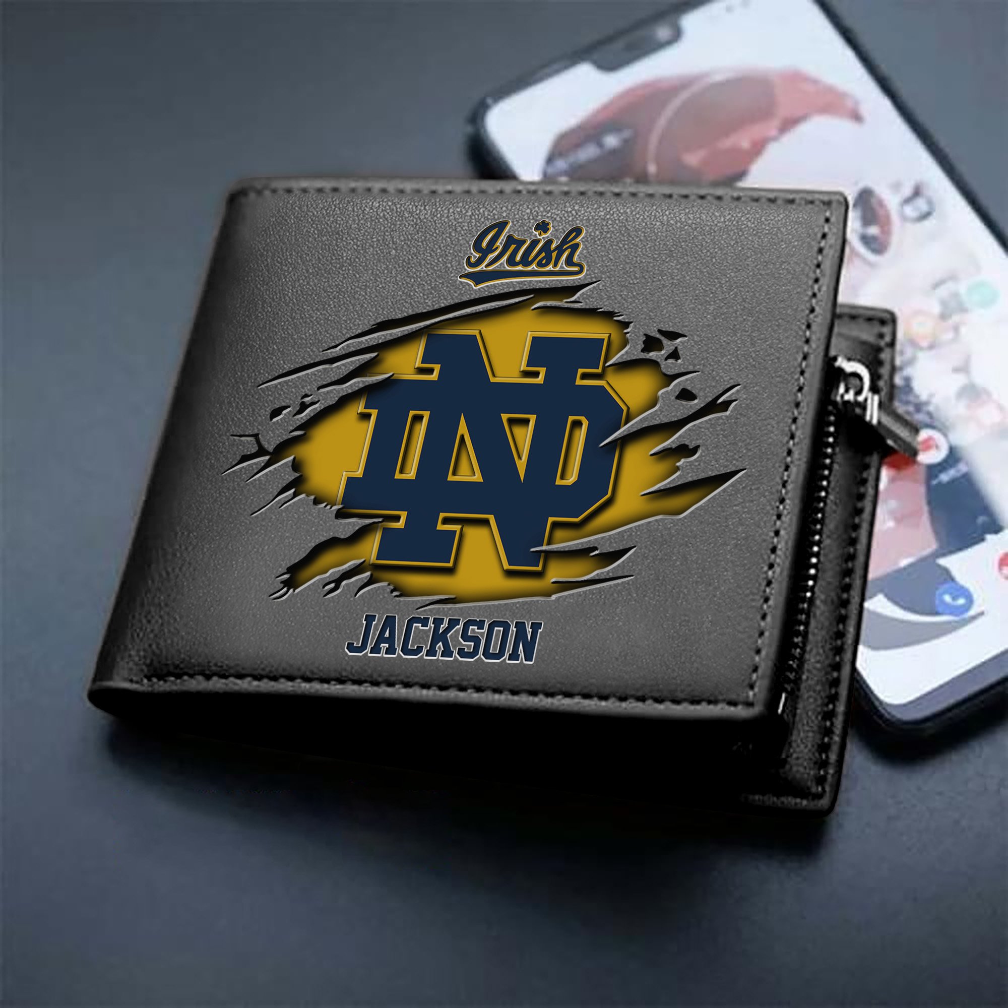 Notre Dame Fighting Irish Men Wallet 2024 Version Personalized Your Name, Sport Wallet For Fans, Gifts For Him ETHY-61597