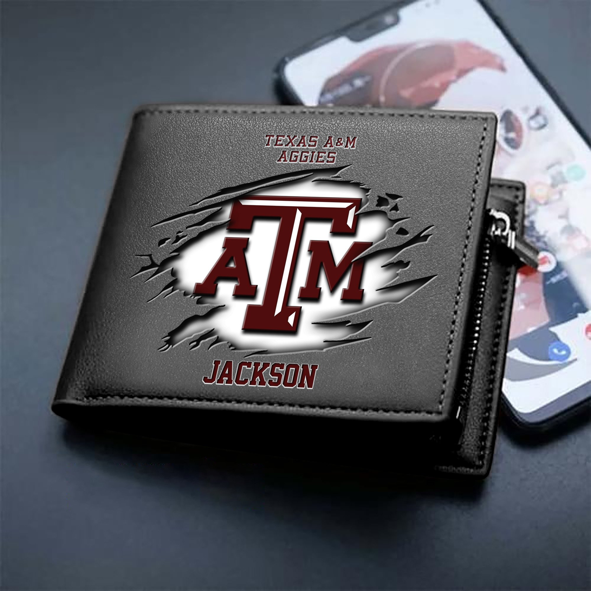 Texas A&M Aggies Men Wallet 2024 Version Personalized Your Name, Sport Wallet For Fans, Gifts For Him ETHY-61597