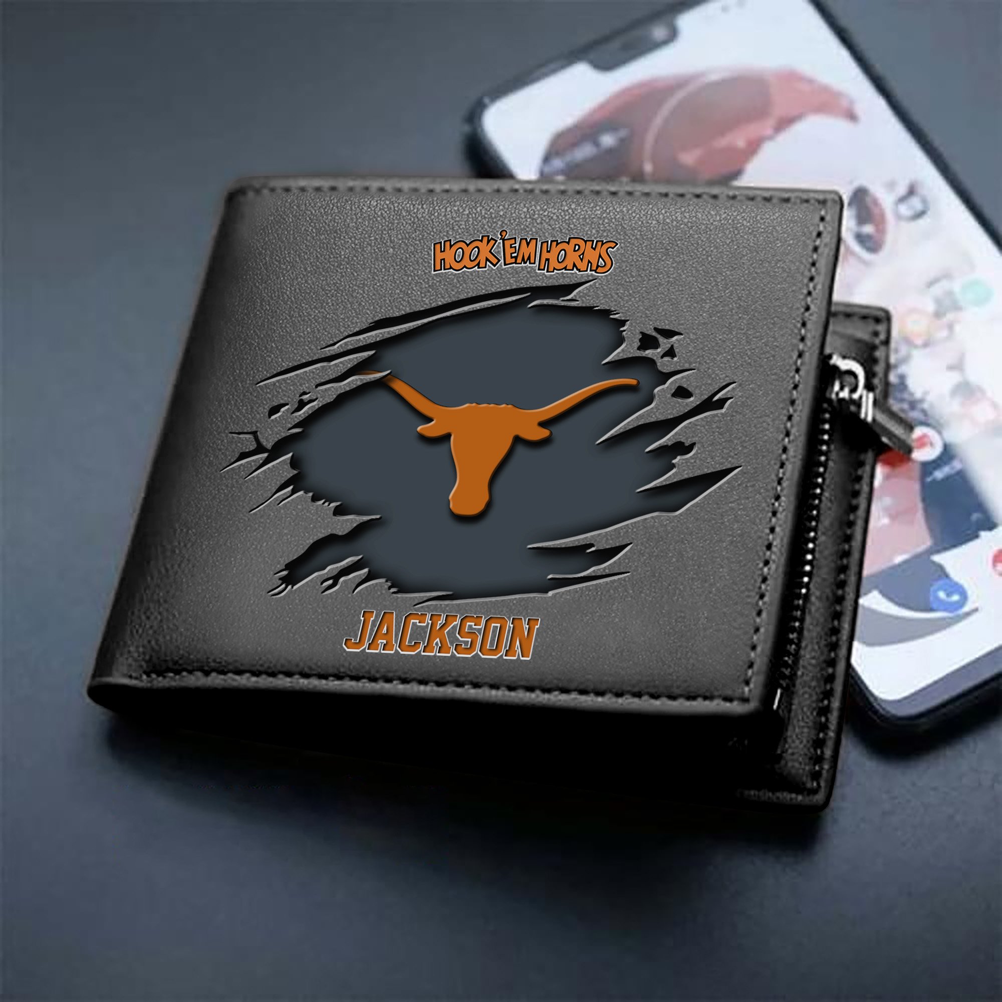 Texas Longhorns Men Wallet 2024 Version Personalized Your Name, Sport Wallet For Fans, Gifts For Him ETHY-61597