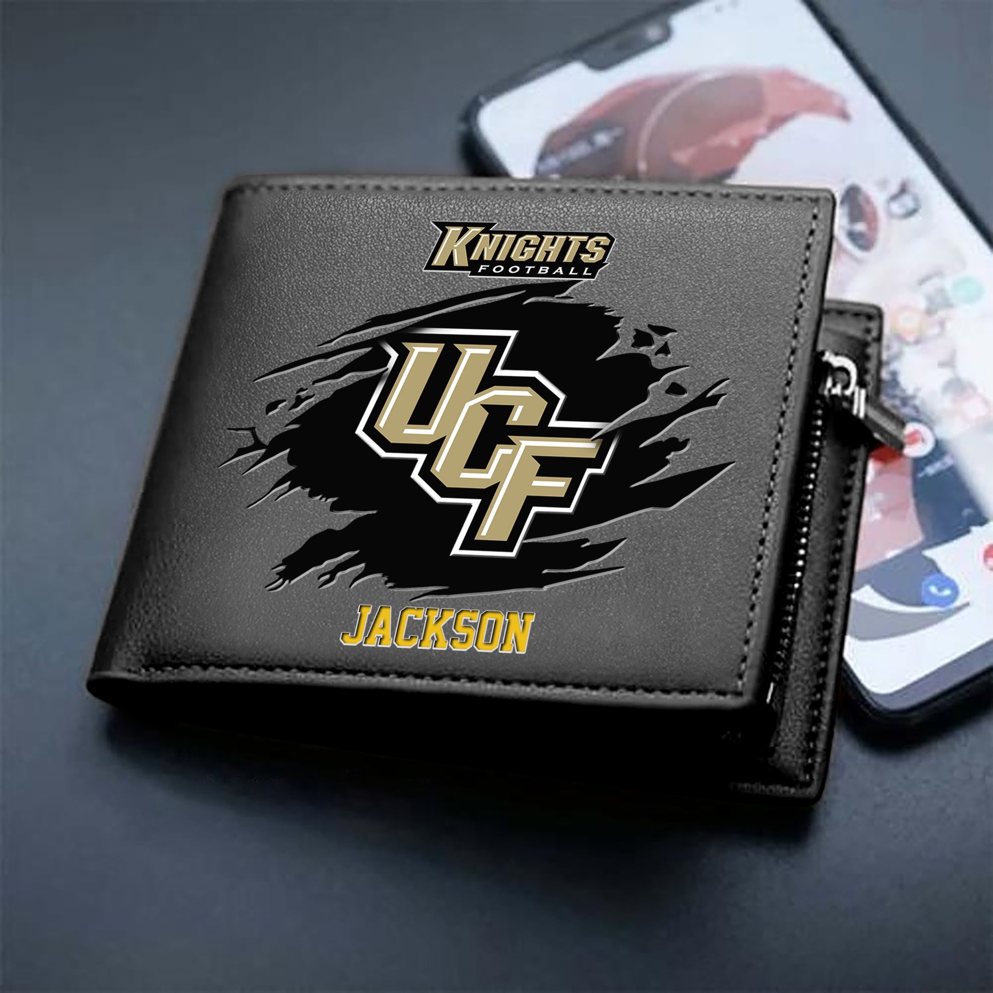 UCF Knights Men Wallet 2024 Version Personalized Your Name, Sport Wallet For Fans, Gifts For Him ETHY-61597