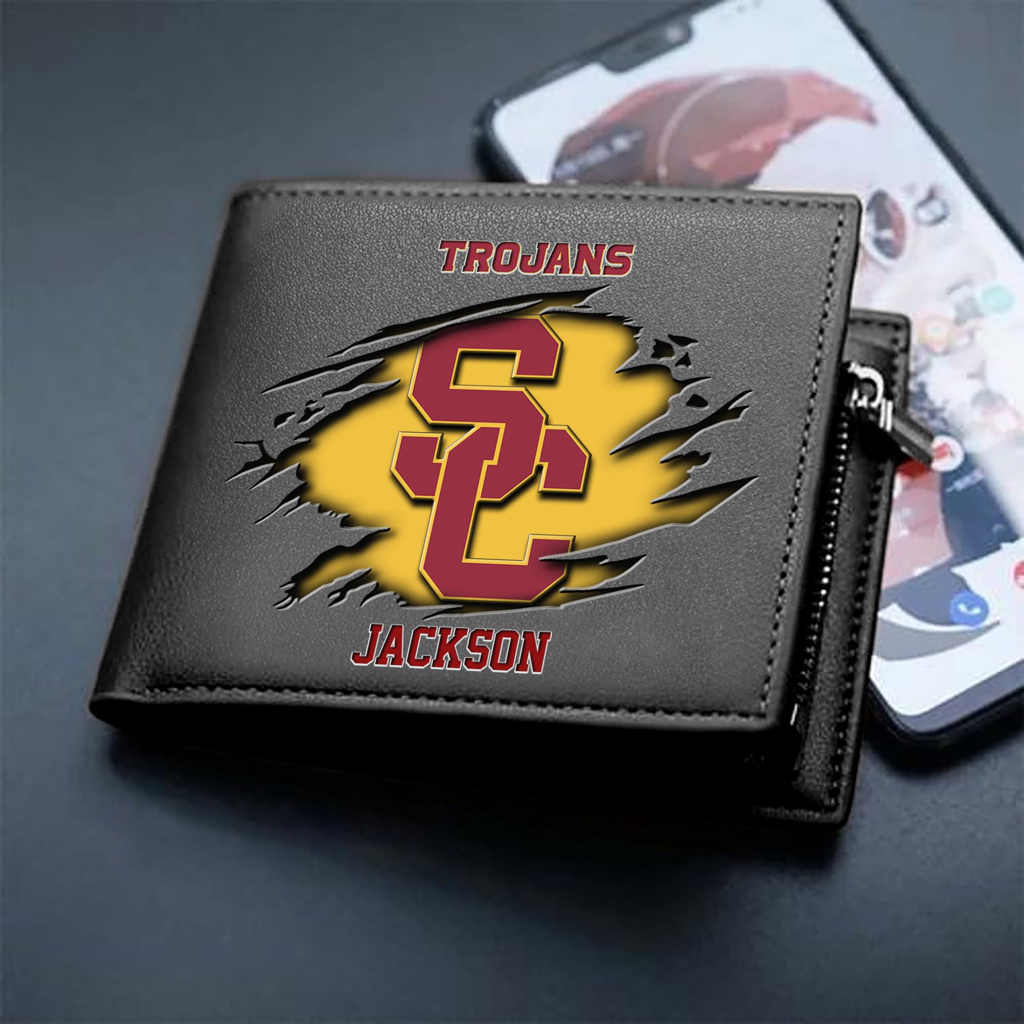 USC Trojans Men Wallet 2024 Version Personalized Your Name, Sport Wallet For Fans, Gifts For Him ETHY-61597