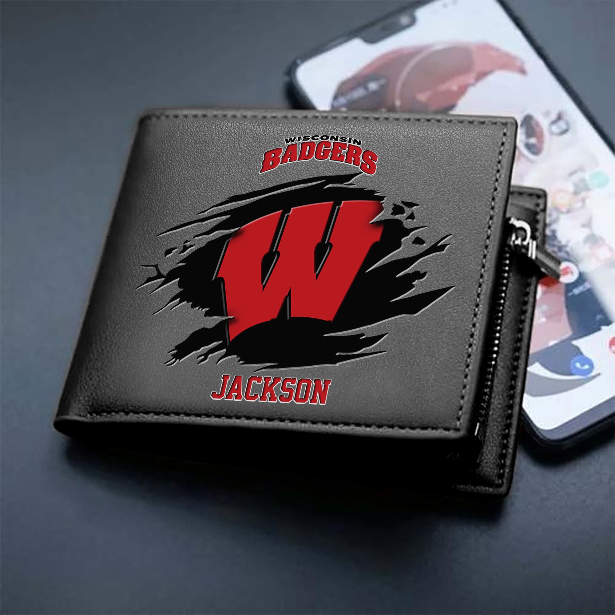 Wisconsin Badgers Men Wallet 2024 Version Personalized Your Name, Sport Wallet For Fans, Gifts For Him ETHY-61597
