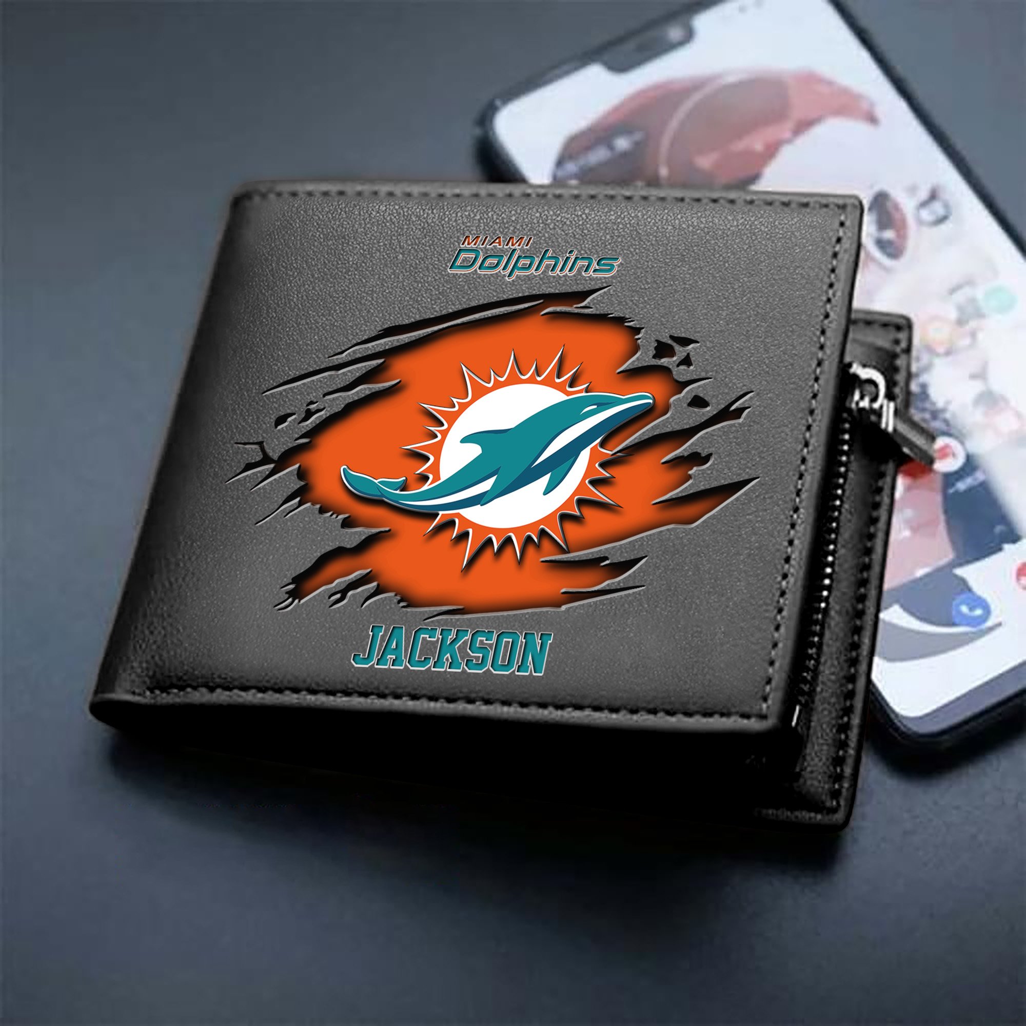 Miami Dolphins Men Wallet 2024 Version Personalized Your Name, Sport Wallet For Fans, Gifts For Him ETHY-61597