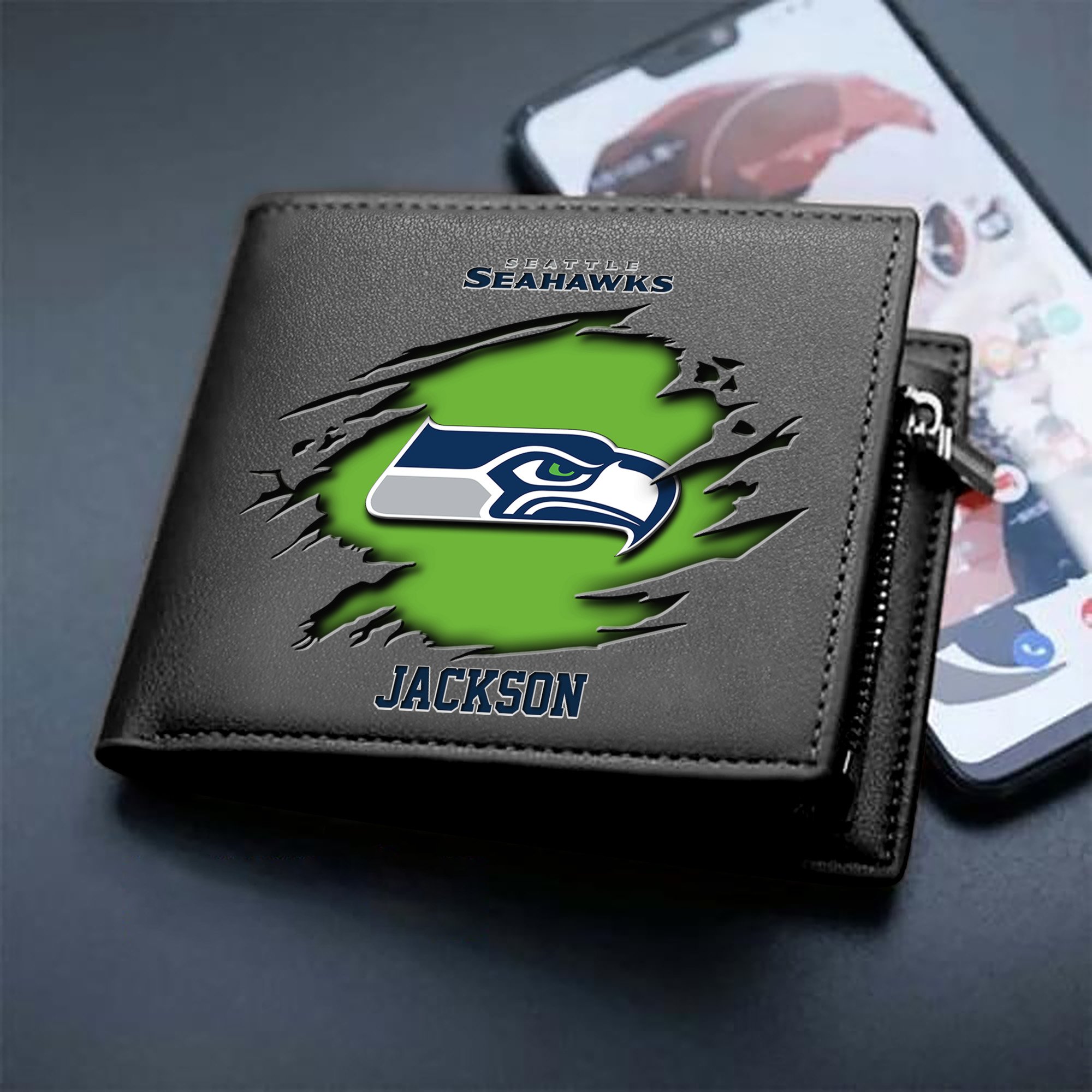 Seattle Seahawks Men Wallet 2024 Version Personalized Your Name, Sport Wallet For Fans, Gifts For Him ETHY-61597