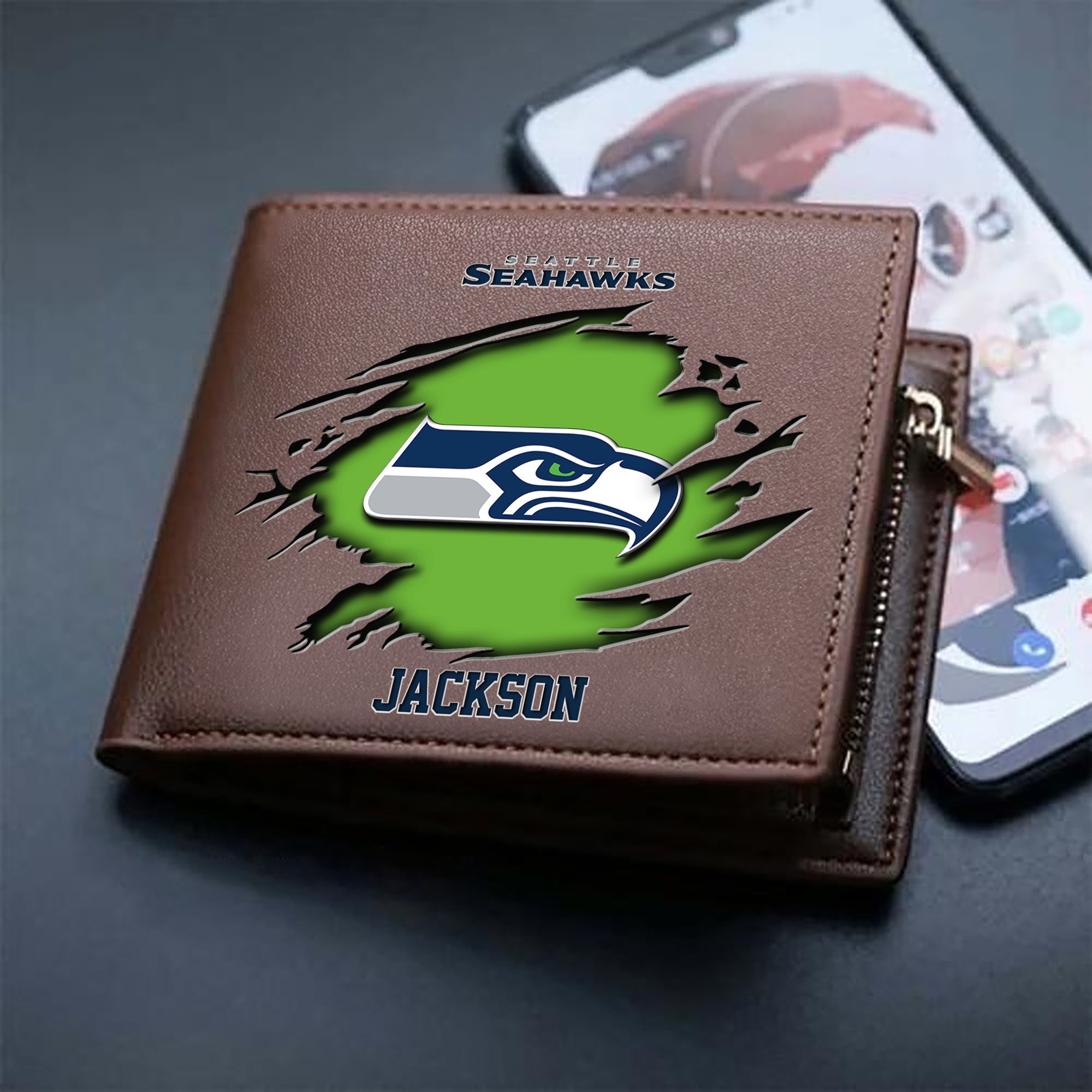Alternative view of Seattle Seahawks Men Wallet 2024 Version Personalized Your Name, Sport Wallet For Fans, Gifts For Him ETHY-61597