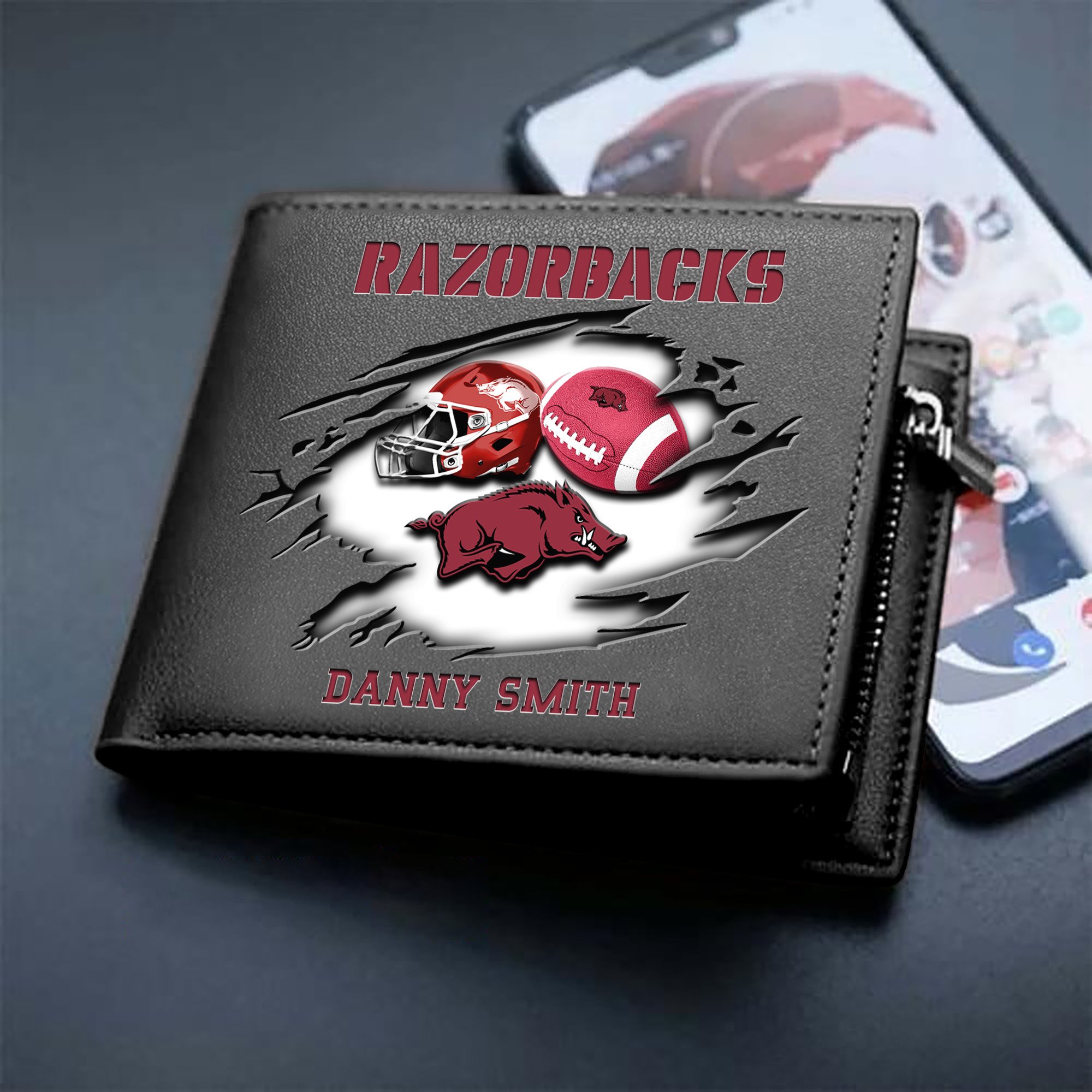 Arkansas Razorbacks Sport Men Wallet 2024 Version Custom Your Name, Sport Wallet For Football Fans, Sport Gifts ETHY-61737