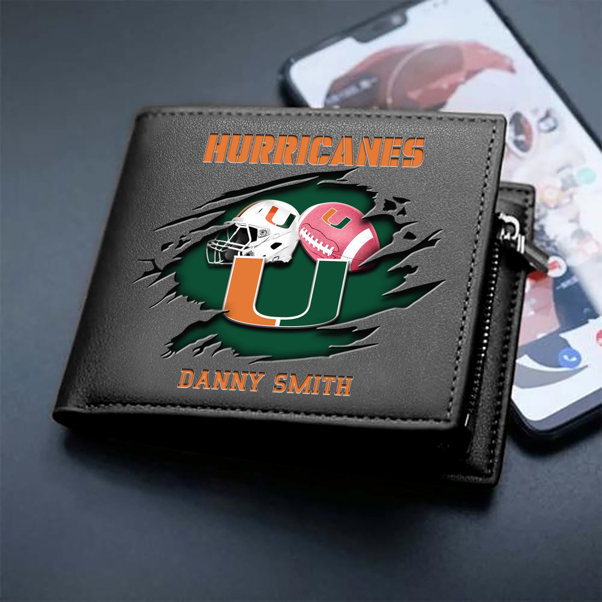 Miami Hurricanes Sport Men Wallet 2024 Version Custom Your Name, Sport Wallet For Football Fans, Sport Gifts ETHY-61737
