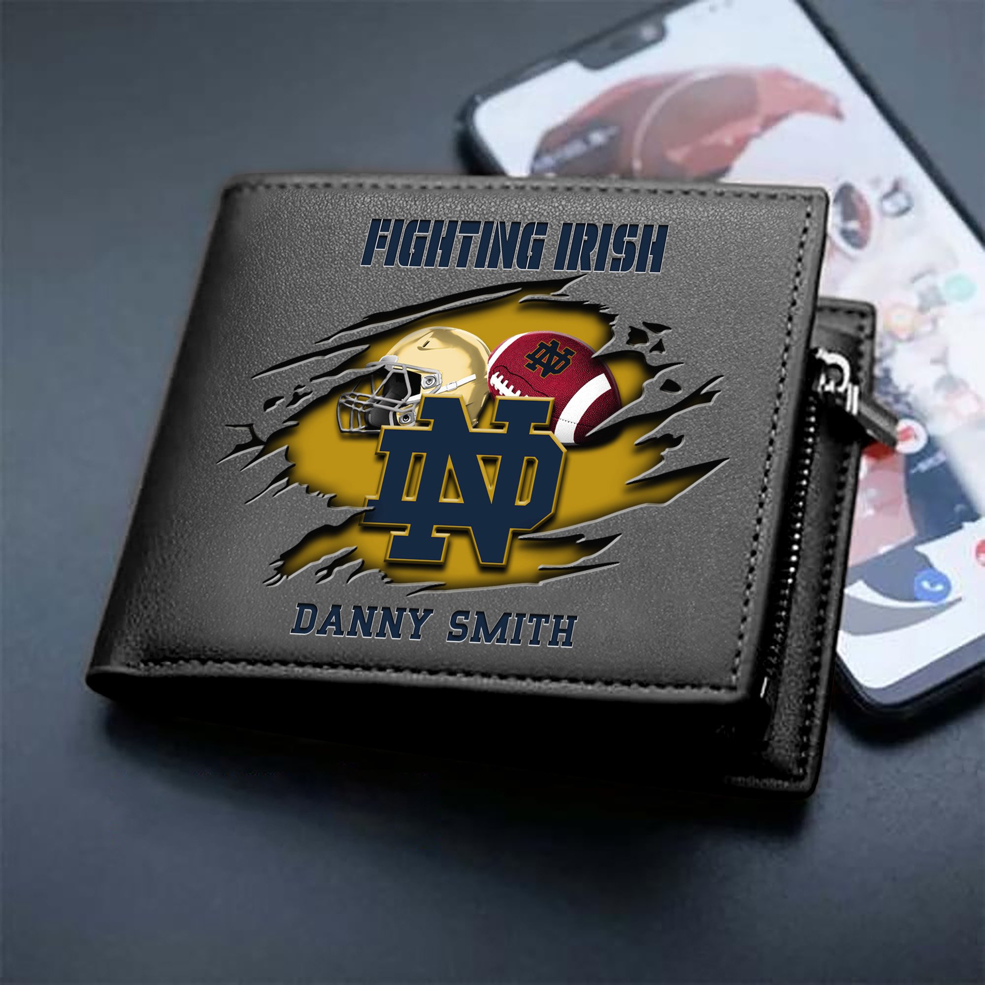 Notre Dame Fighting Irish Sport Men Wallet 2024 Version Custom Your Name, Sport Wallet For Football Fans, Sport Gifts ETHY-61737