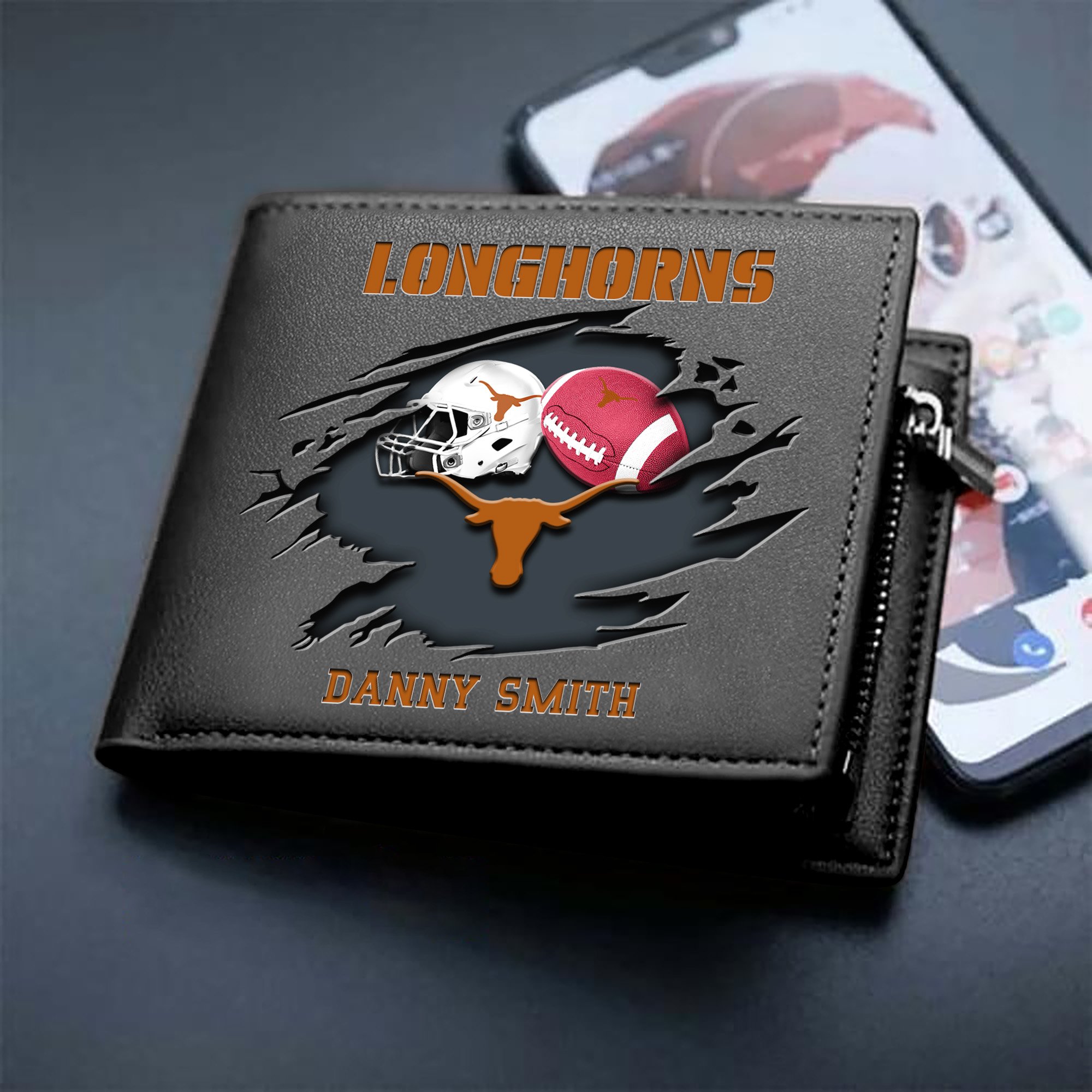 Texas Longhorns Sport Men Wallet 2024 Version Custom Your Name, Sport Wallet For Football Fans, Sport Gifts ETHY-61737