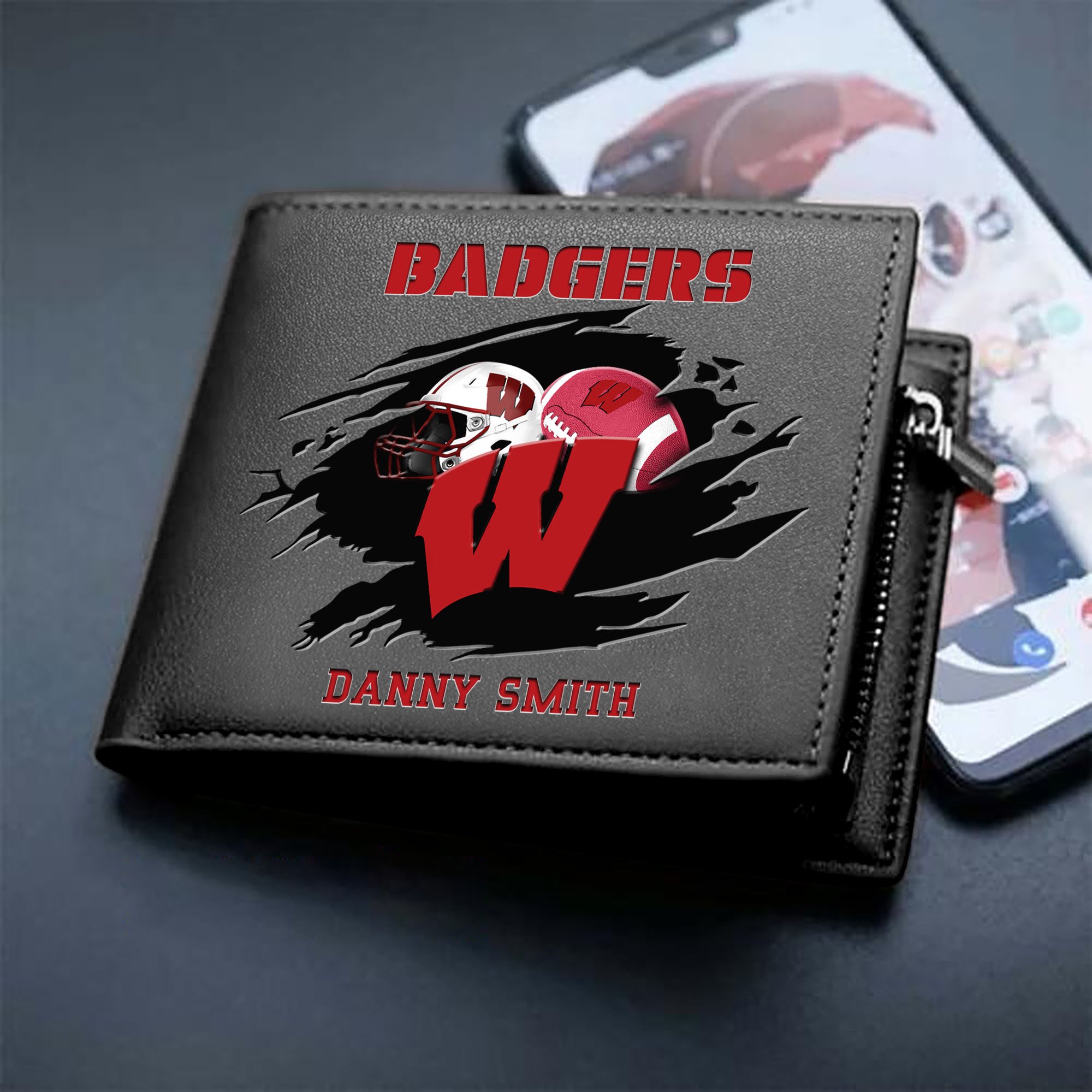 Wisconsin Badgers Sport Men Wallet 2024 Version Custom Your Name, Sport Wallet For Football Fans, Sport Gifts ETHY-61737