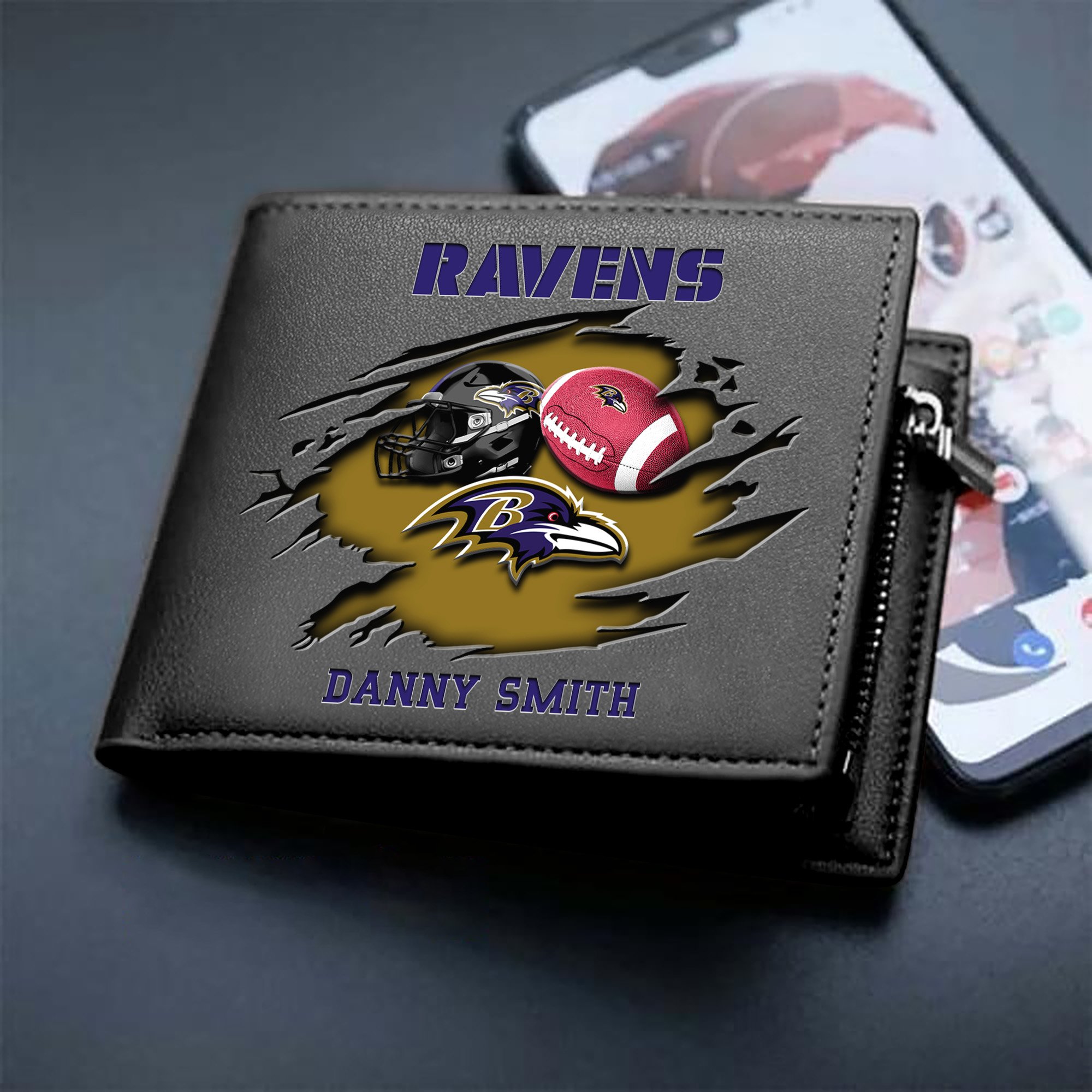 Baltimore Ravens Sport Men Wallet 2024 Version Custom Your Name, Sport Wallet For Football Fans, Sport Gifts ETHY-61737