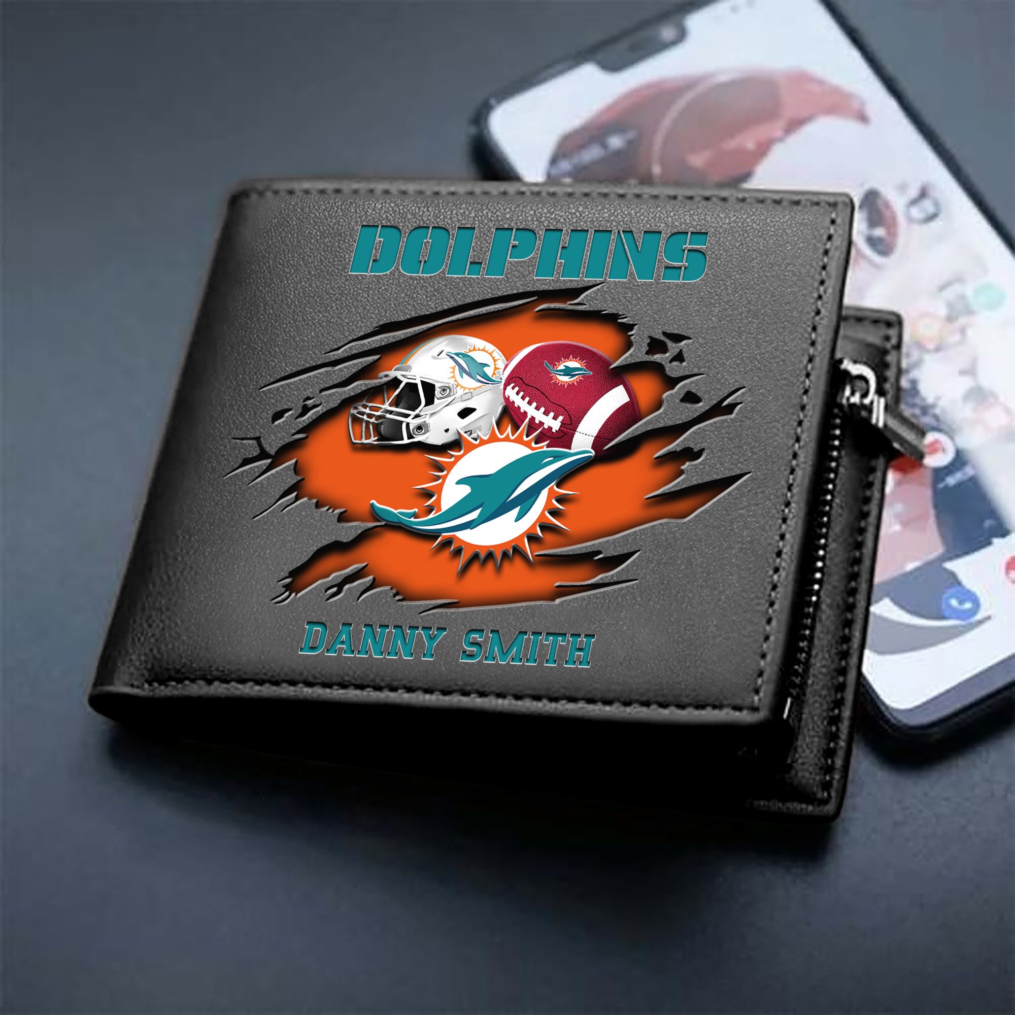 Miami Dolphins Sport Men Wallet 2024 Version Custom Your Name, Sport Wallet For Football Fans, Sport Gifts ETHY-61737