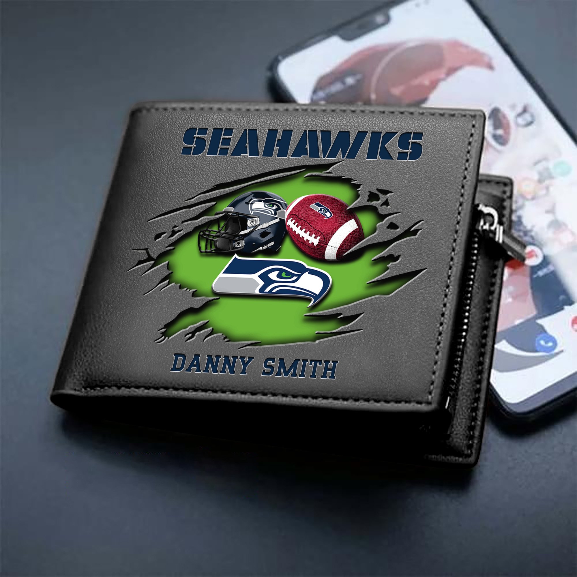 Seattle Seahawks Sport Men Wallet 2024 Version Custom Your Name, Sport Wallet For Football Fans, Sport Gifts ETHY-61737