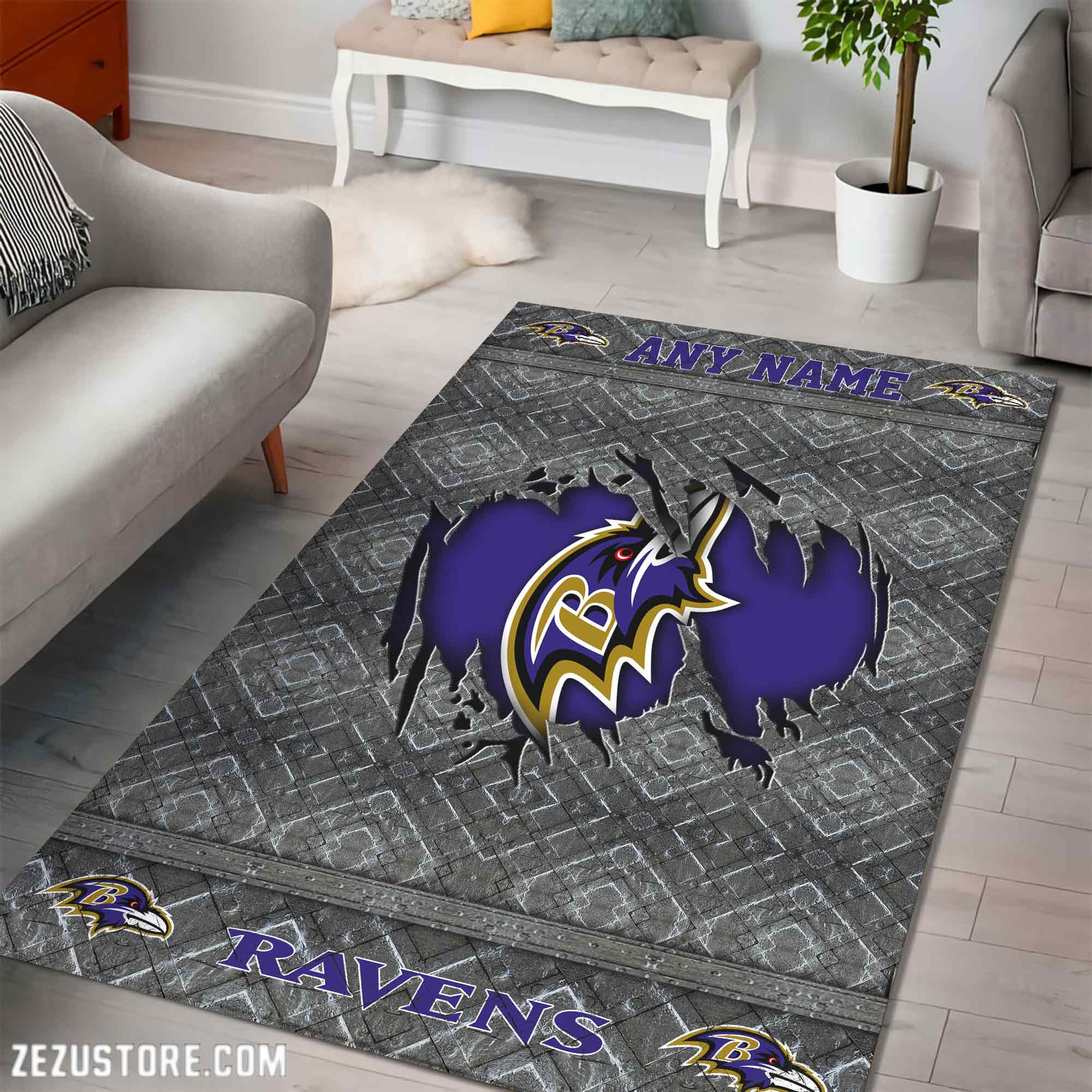 Alternative view of Baltimore Ravens Living Room Rug, Football Team Living Room Rug 2024 Versions, FootBall Fan Gifts EHIVM-53669