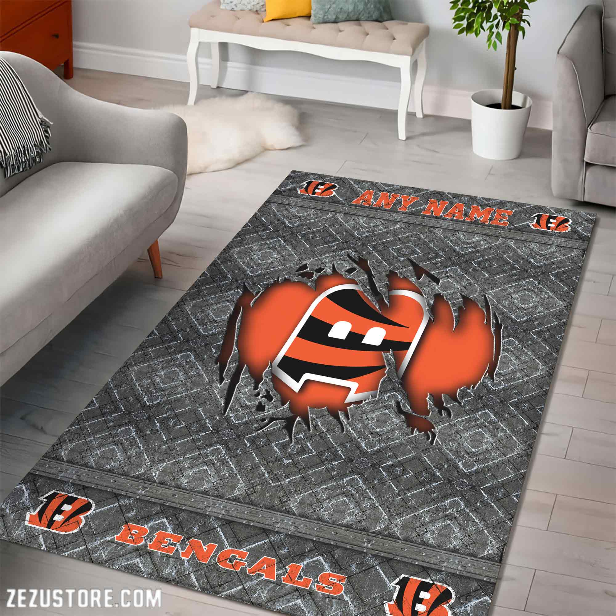 Alternative view of Cincinnati Bengals Living Room Rug, Football Team Living Room Rug 2024 Versions, FootBall Fan Gifts EHIVM-53669